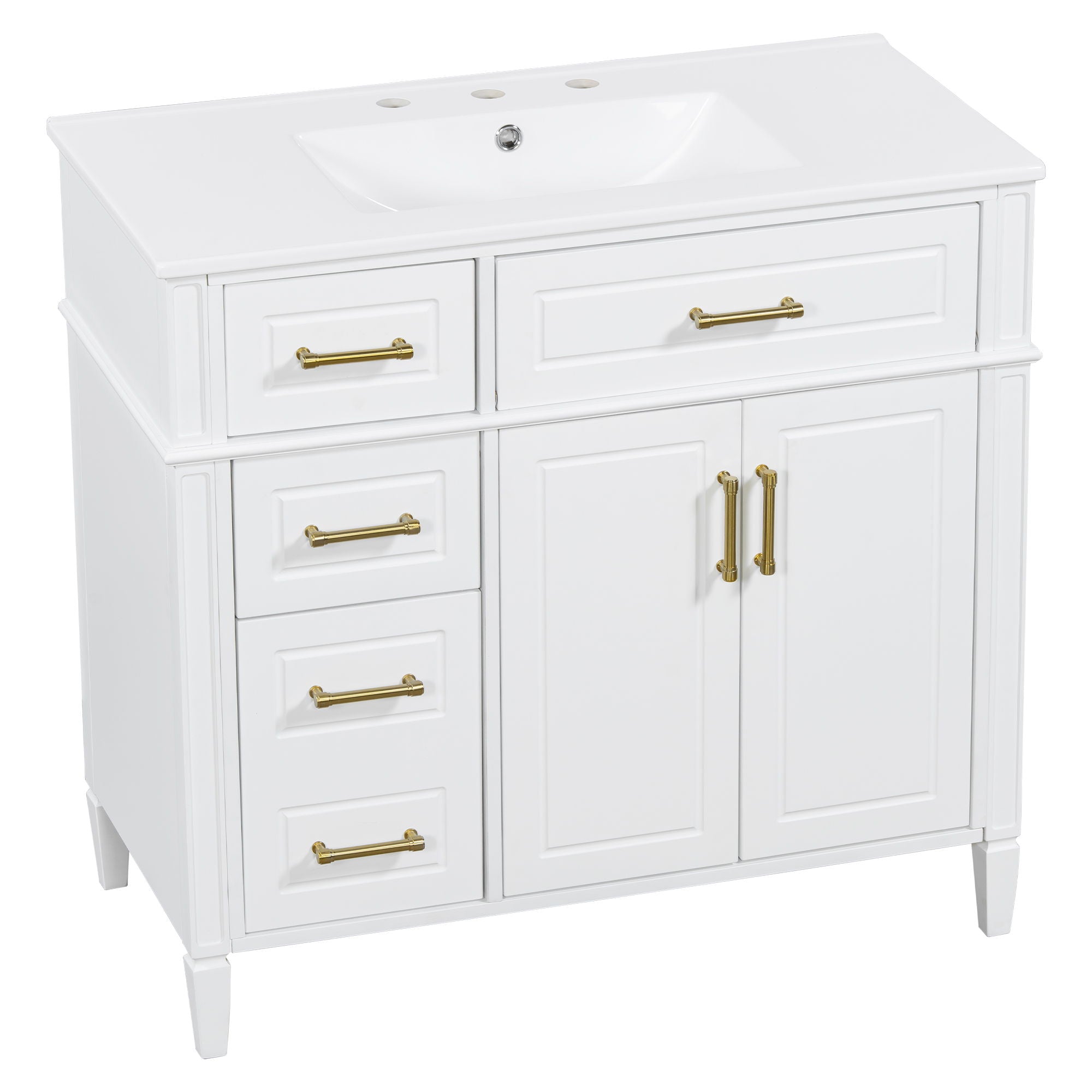 Bathroom Vanity With Sink, 4 Drawers (1 Flip Drawer), 2 Doors & Adjustable Shelf - White