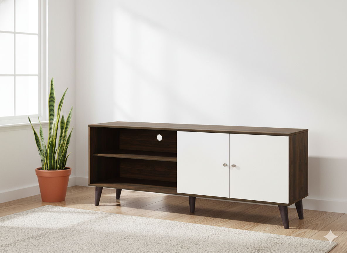 Amidon - TV Stand, With 2 Storage Shelves And 1 Cabinet