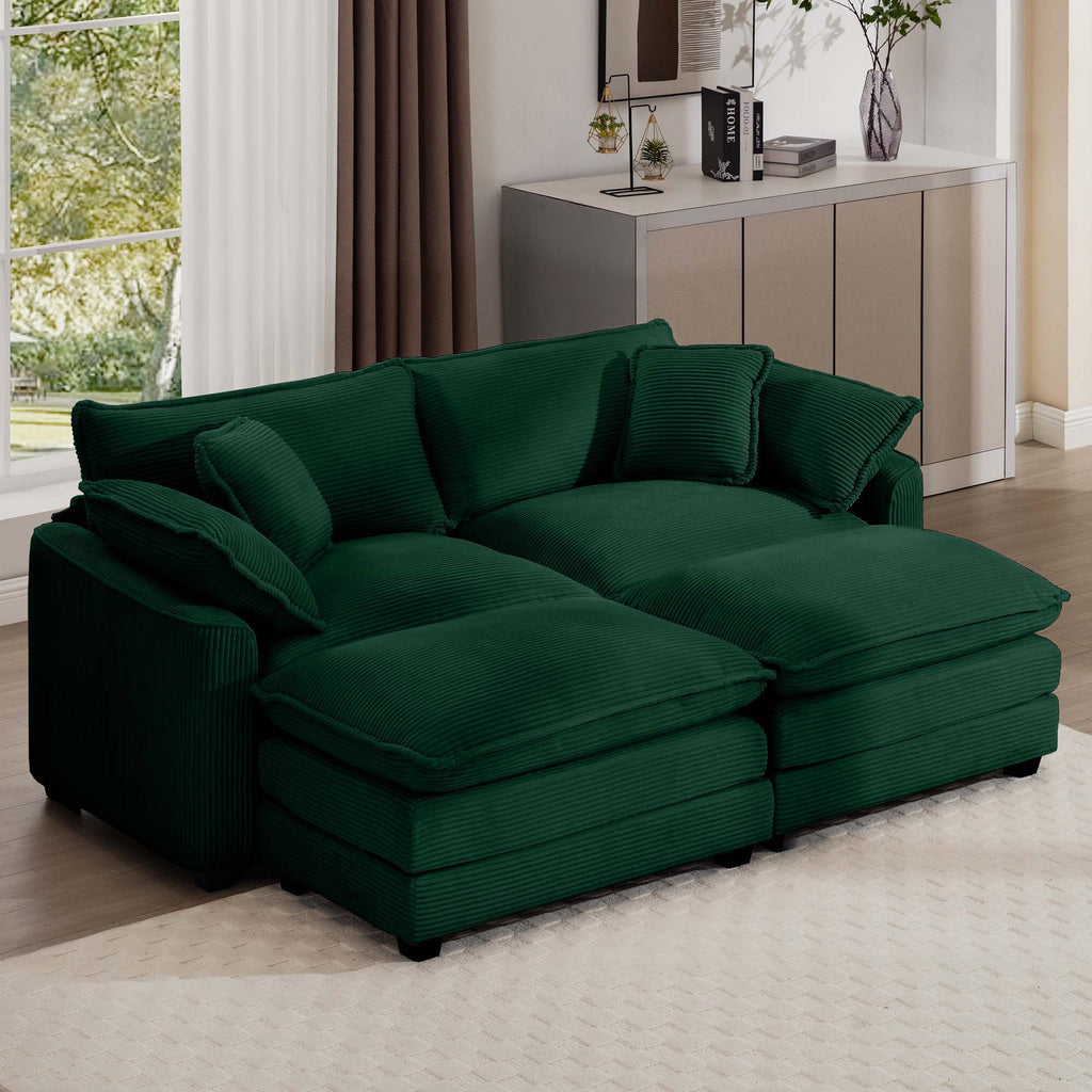 Modern Modular Cushion Sofa With Ottoman, Low Back, Deep Seating Sofa Set