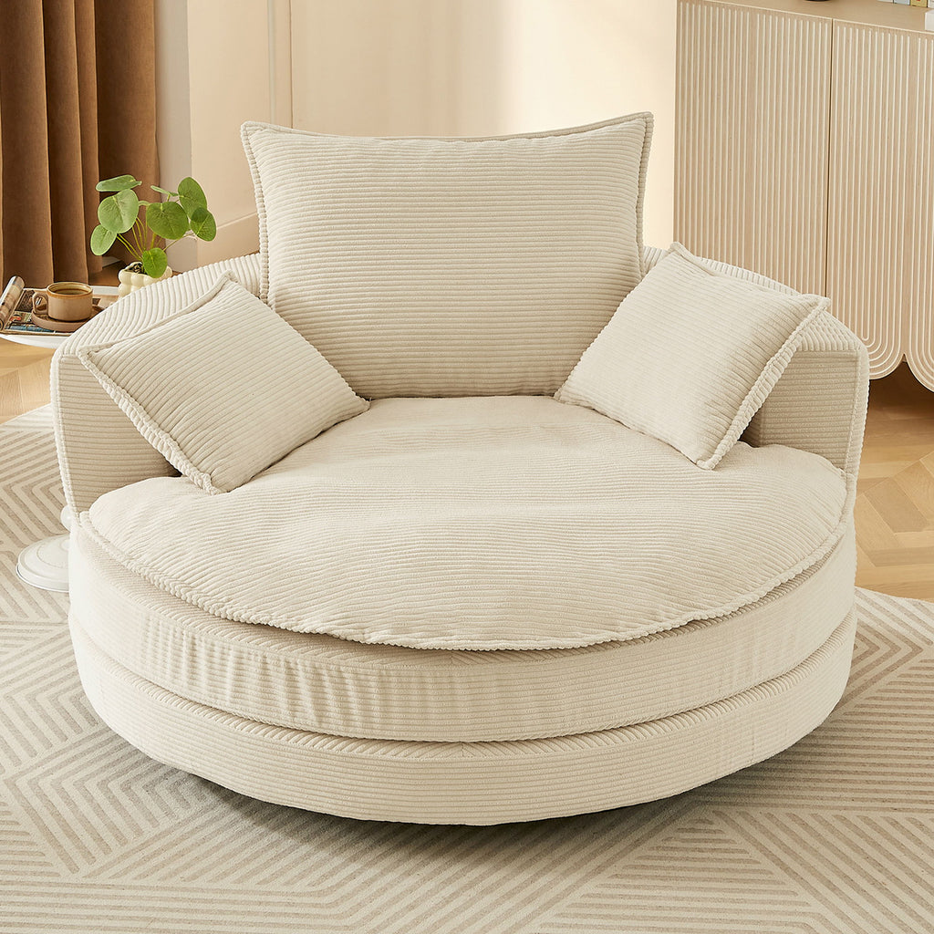 360° Swivel Accent Barrel Chair With Dual Layer Cushion And 3 Removable Pillows