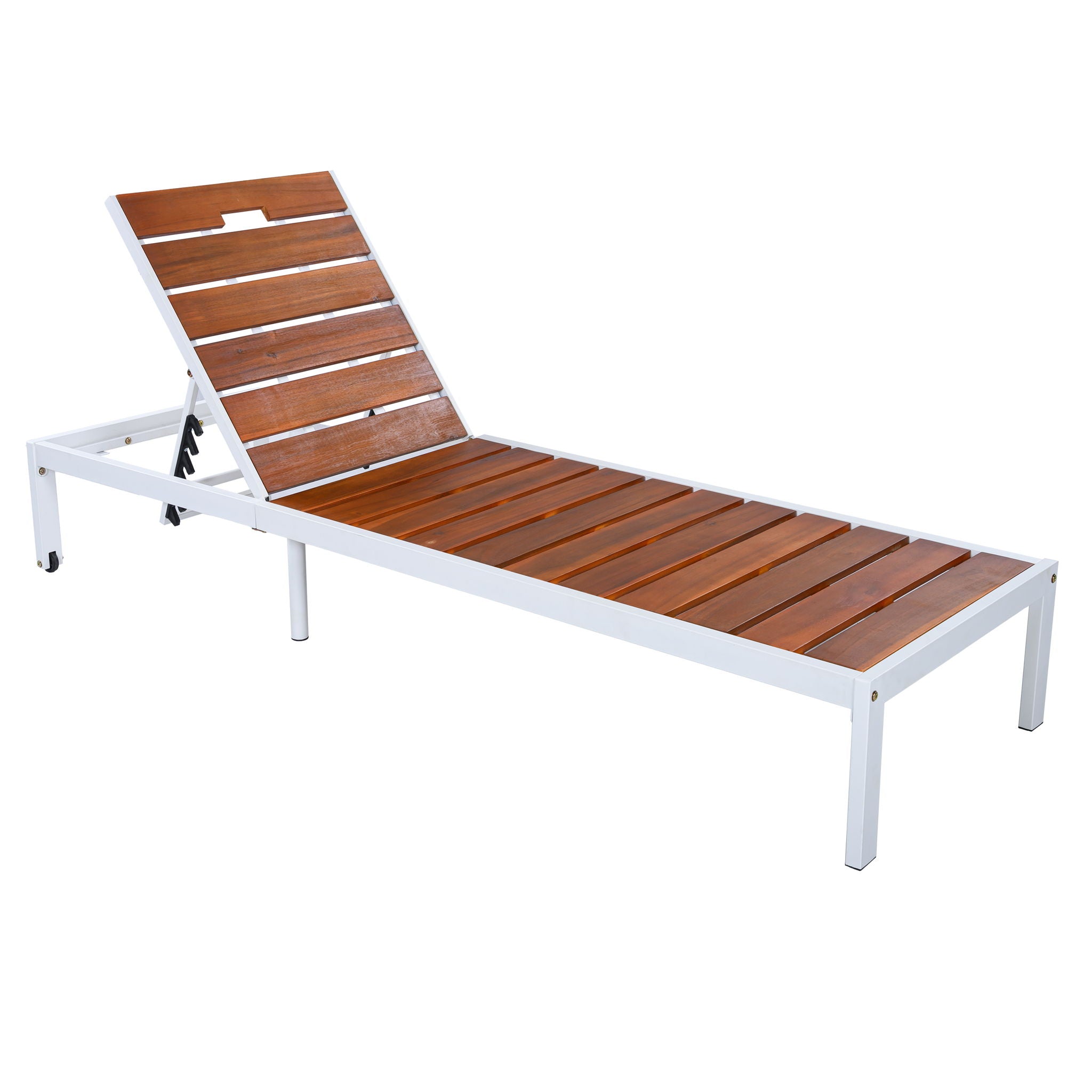 Outdoor Chaise Pool Lounge Chairs With Adjustable Backrest - Brown / White