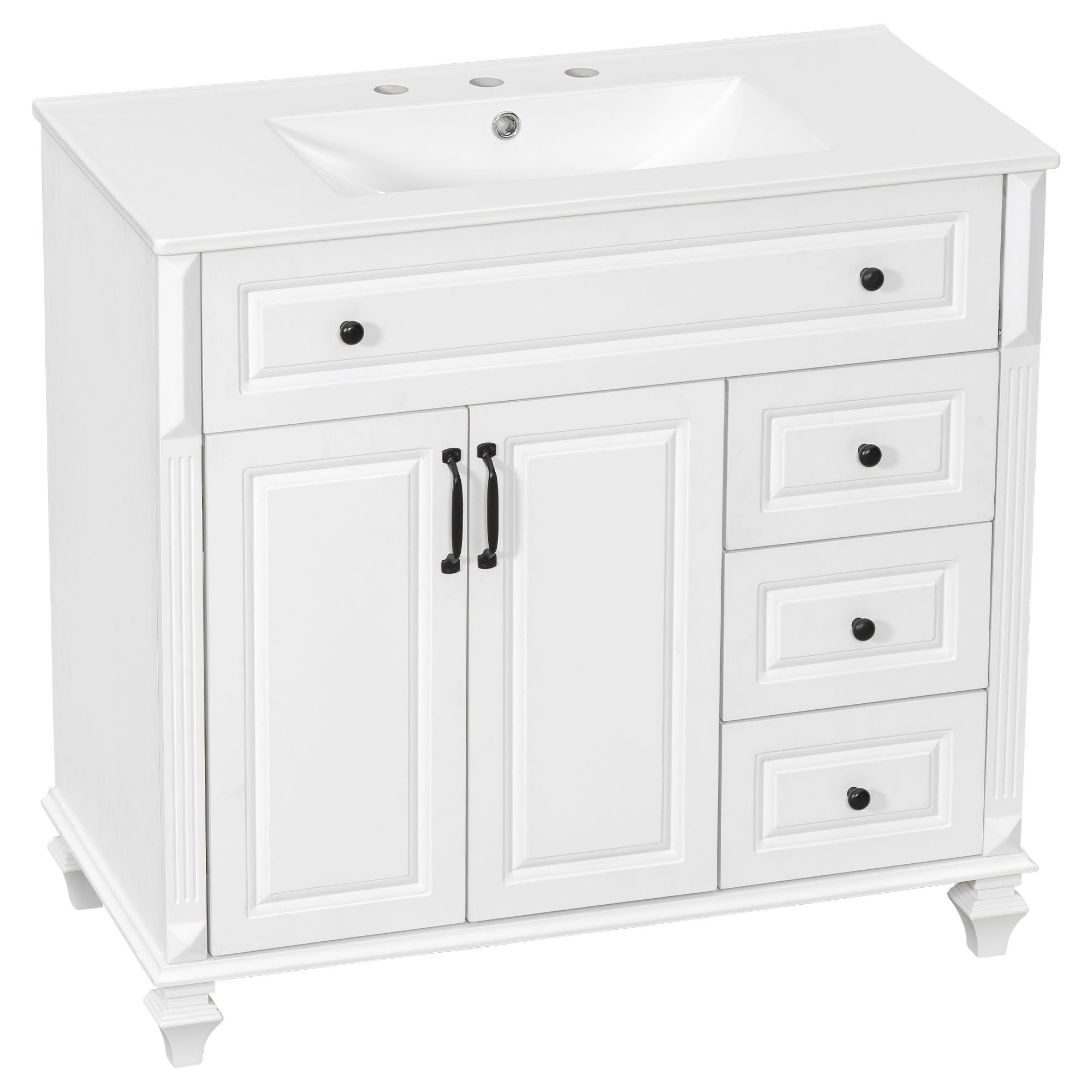 Modern Bathroom Vanity With Sink, 3 Drawers & 2 Doors