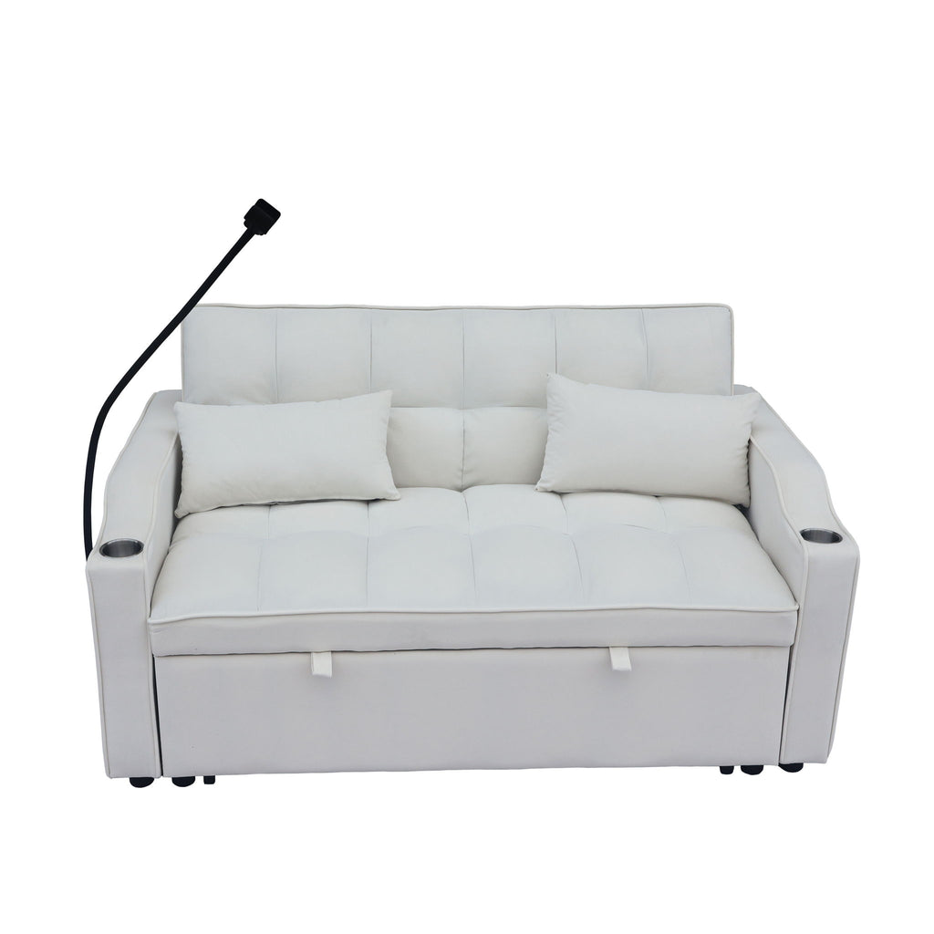 Modern Loveseat Futon Sofa With Pullout Bed, Adjustable Reclining Backrest, Toss Pillows