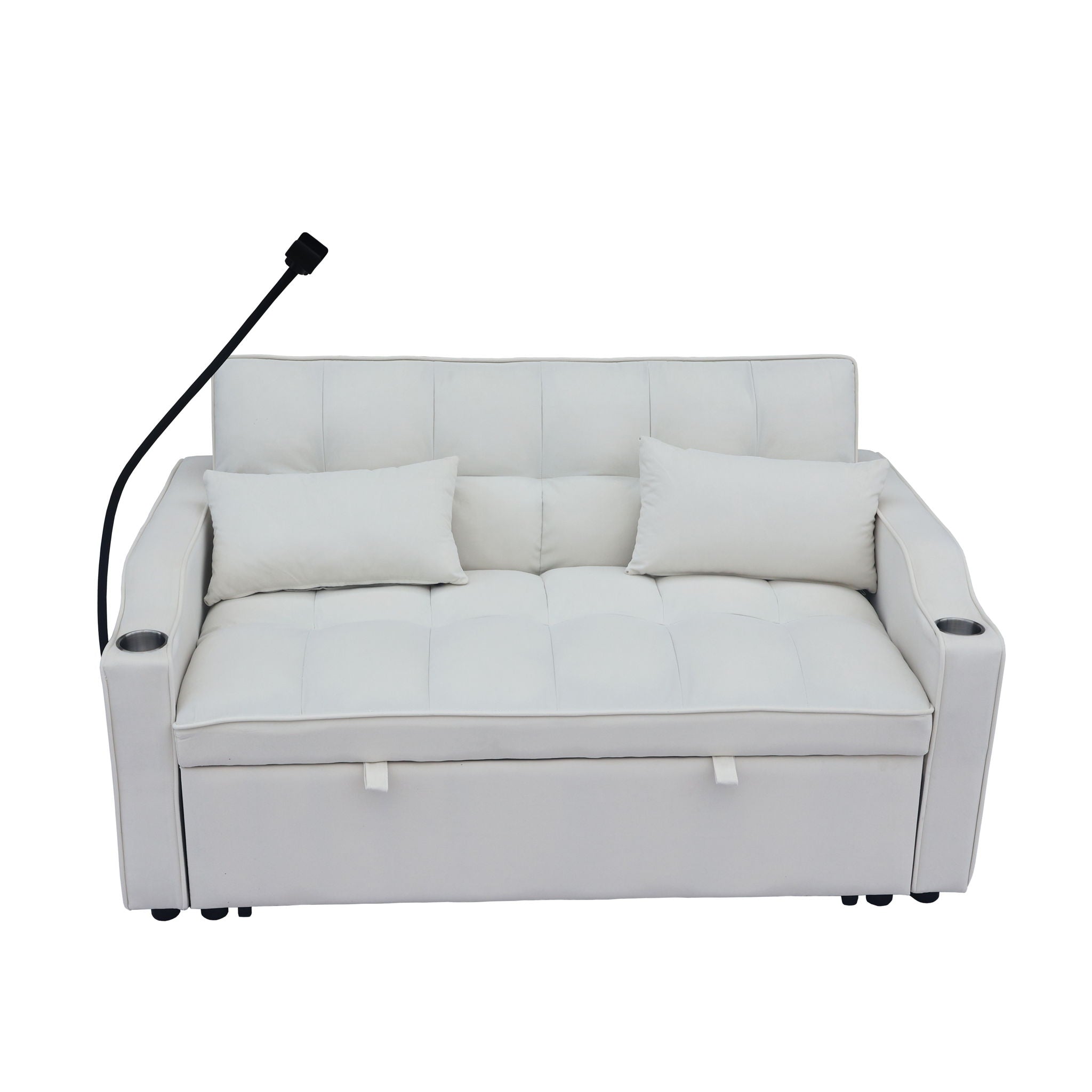 Modern Loveseat Futon Sofa With Pullout Bed, Adjustable Reclining Backrest, Toss Pillows