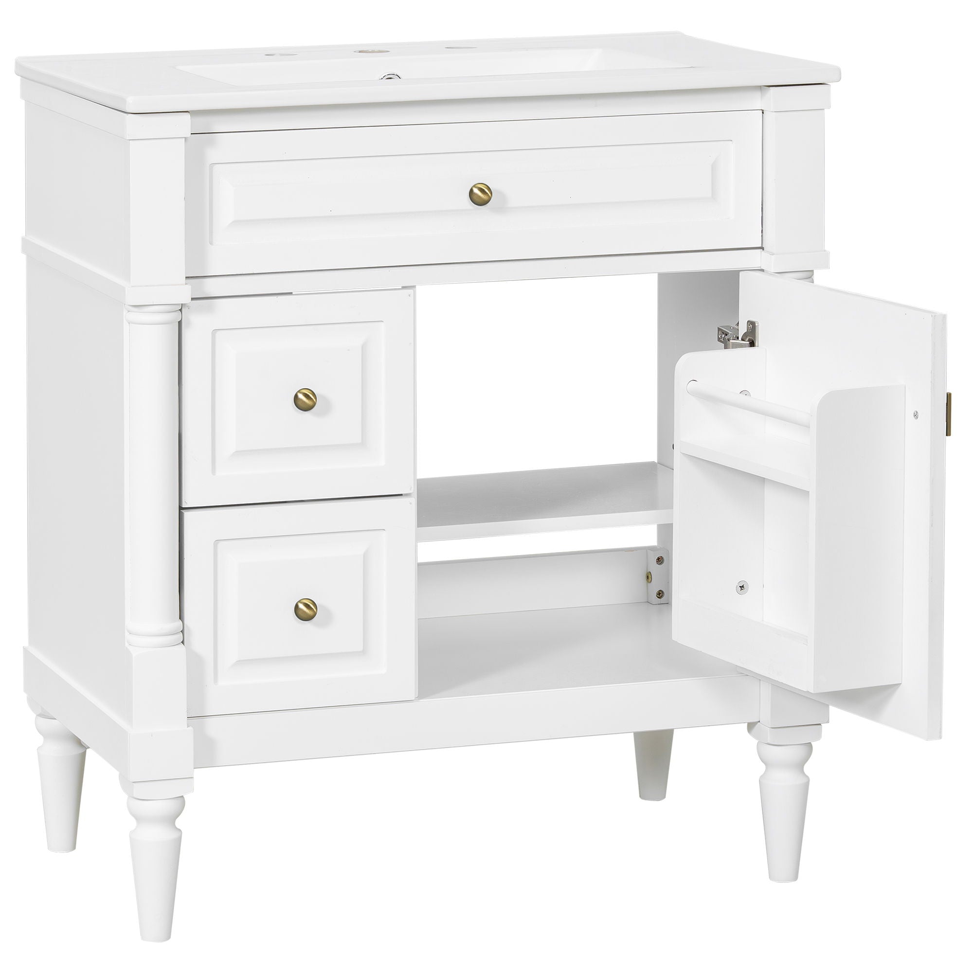Modern Bathroom Vanity With Sink, Freestanding Cabinet With Flip Drawer & Adjustable Shelf