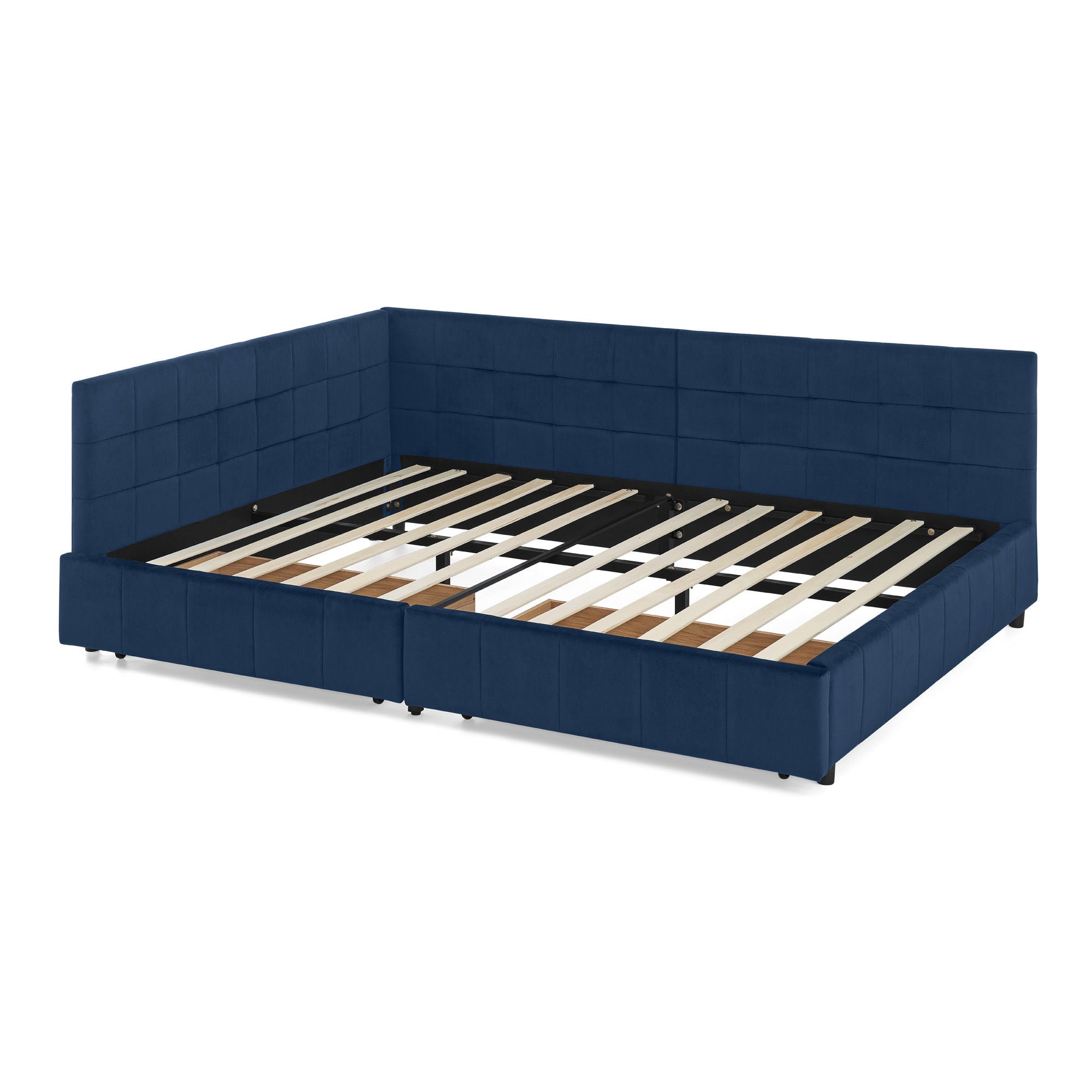 Elegant Design Storage Upholstered Tufted Bed Frame With Backrest And Armrests