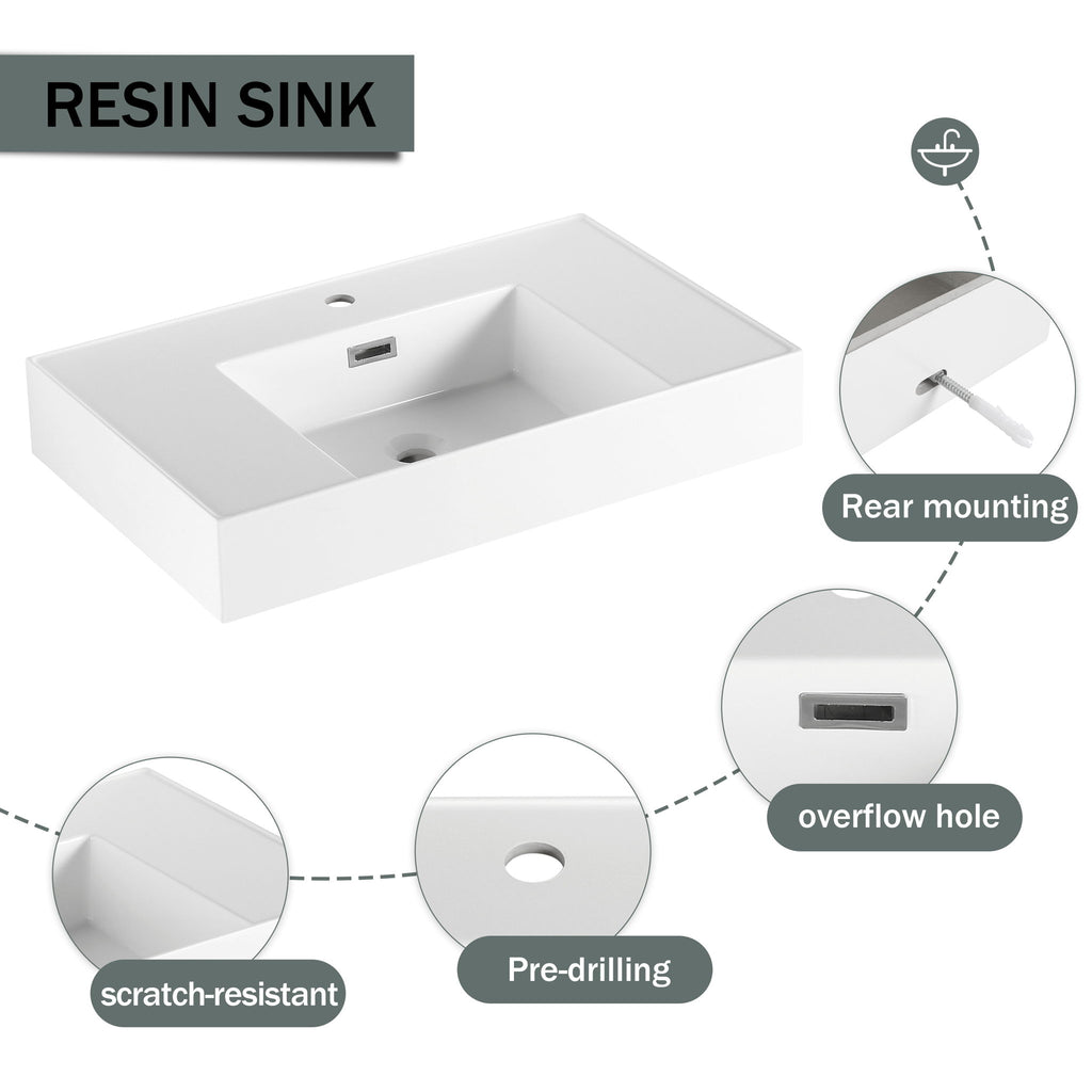 Modern Wall Mounted Bathroom Vanity With Resin Sink, Soft Close Drawer - Imitative Oak