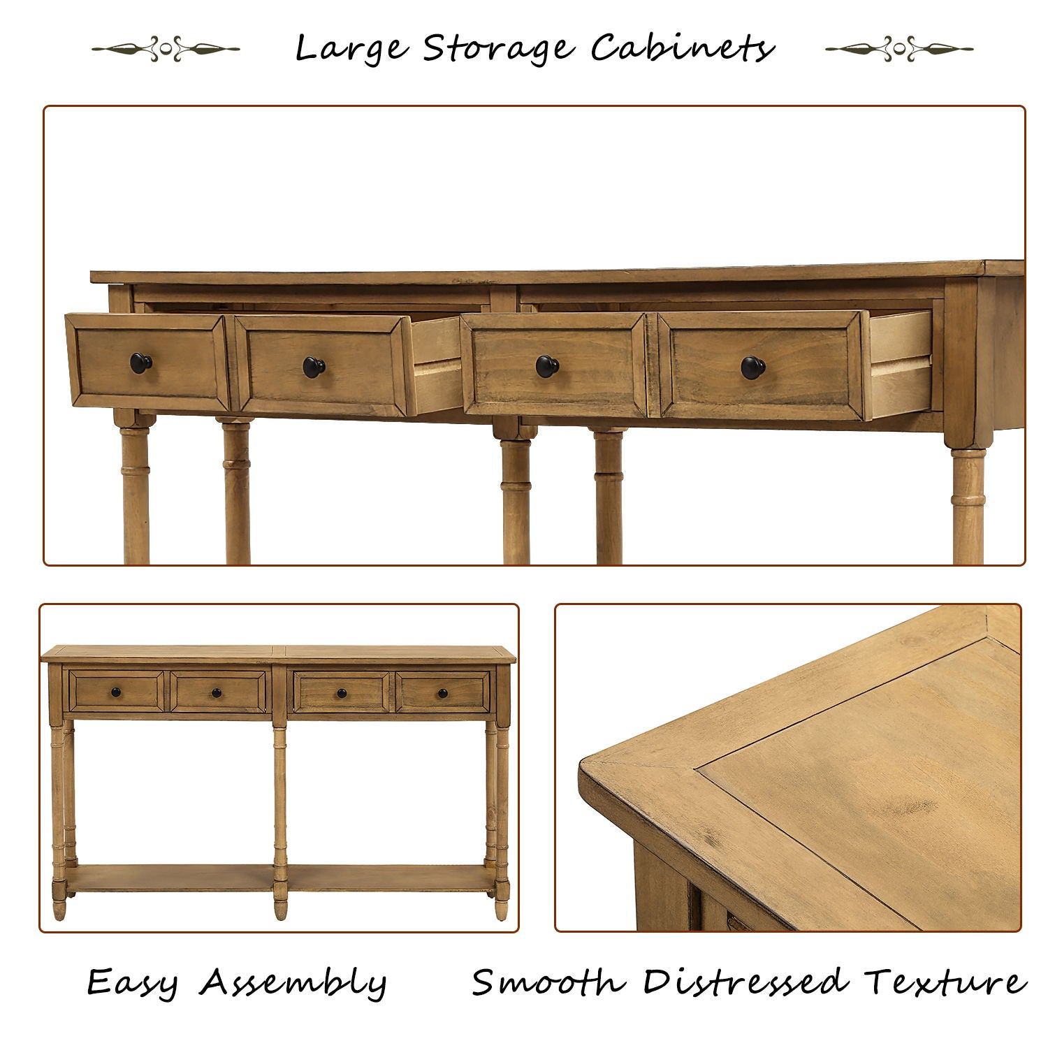 Hearth & Haven Daniel - Console Table With 2 Storage Drawers And Bottom Shelf