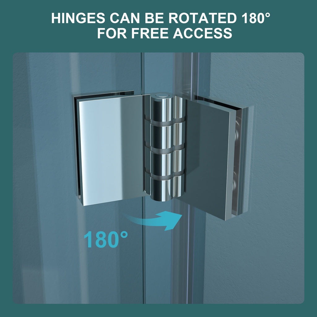 Bi Fold Frameless Shower Door With Tempered Glass,1 / 4" Thickness - Chrome