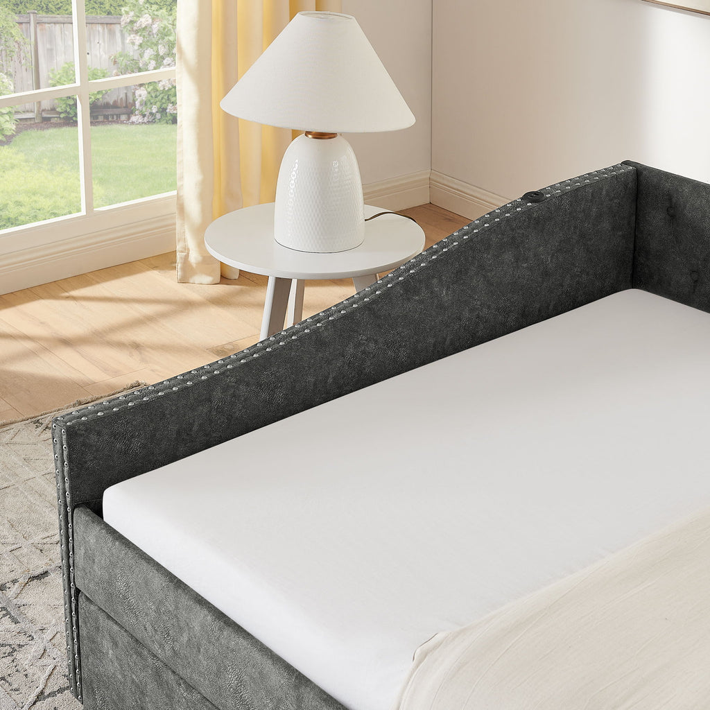 Upholstered Daybed With USB Charging & Pull Out Bed