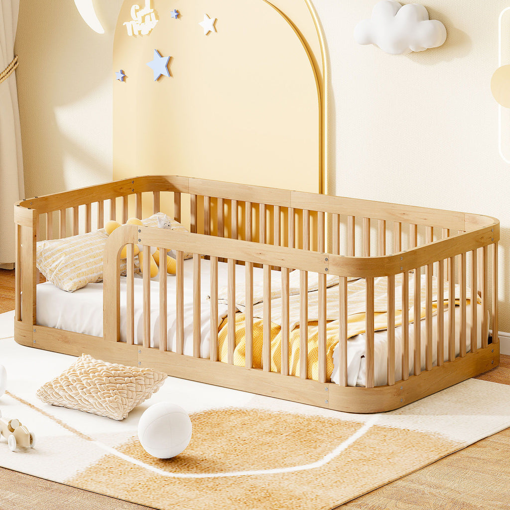 Wood Floor Bed Frame With Fence