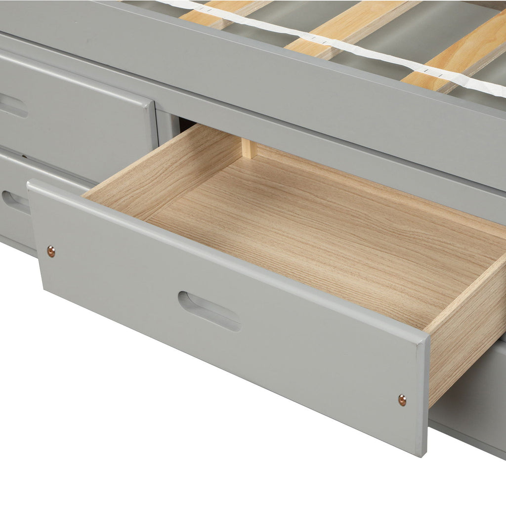 Twin Size Platform Storage Bed Solid Wood Bed With 6 Drawers - Gray