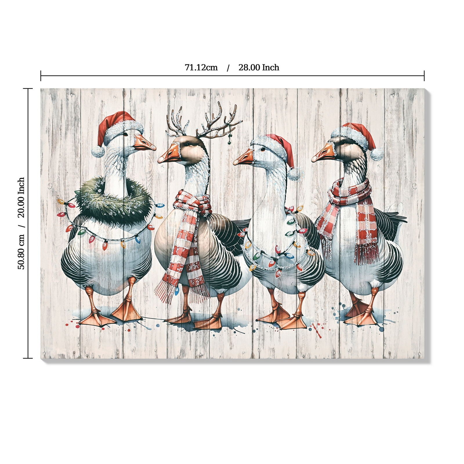 Framed Vintage Duck Wall Art Print, Christmas With Ornaments Watercolor Canvas Poster Wall Decor - Red Buffalo Check