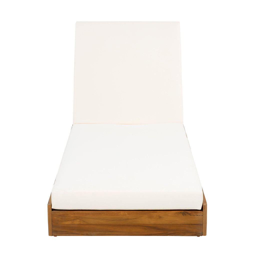 Premium Acacia Wood Lounge Chaise Set With Water Resistant Cushions, Adjustable Recline - Cream / Teak