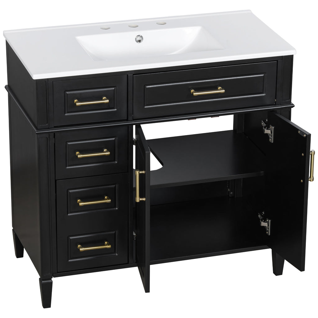Bathroom Vanity With Sink, 4 Drawers, 2 Doors