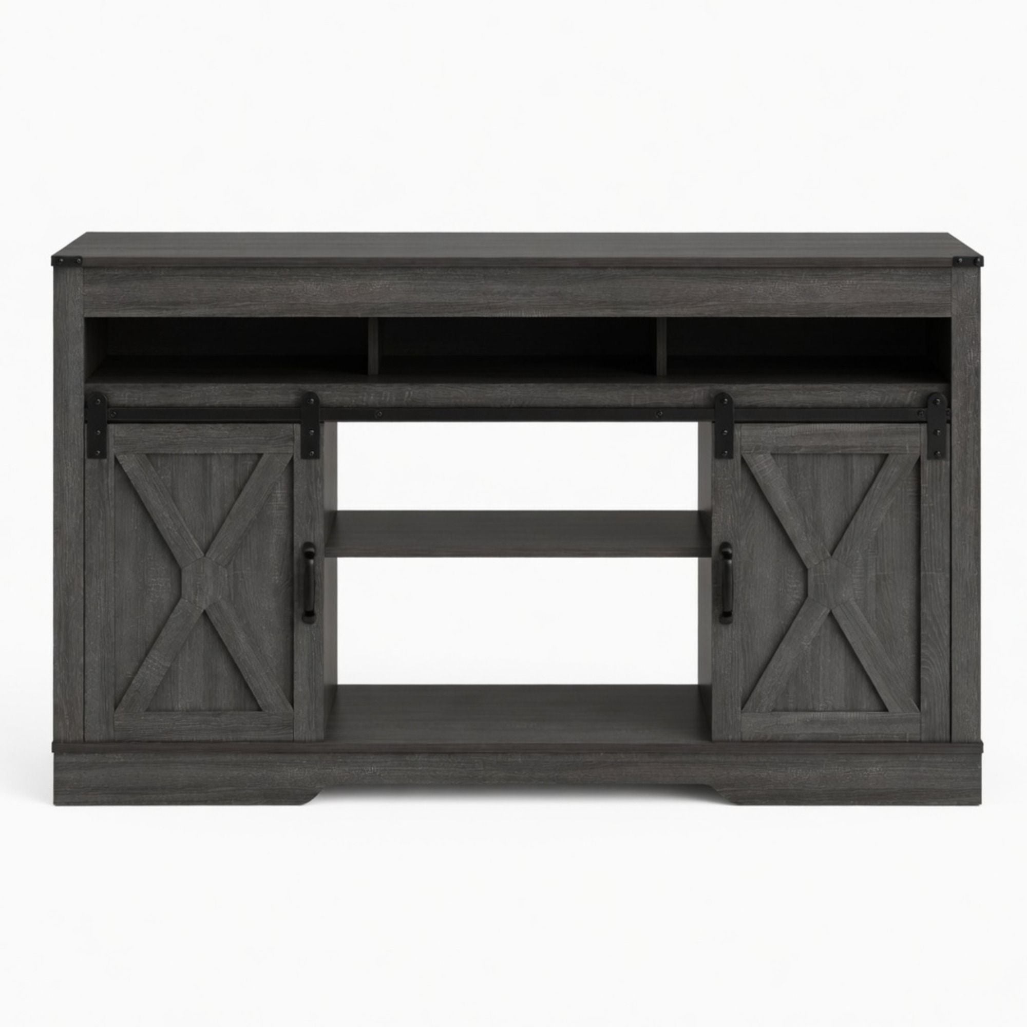 Farmhouse TV Stand With Sliding Barn Doors & Adjustable Storage