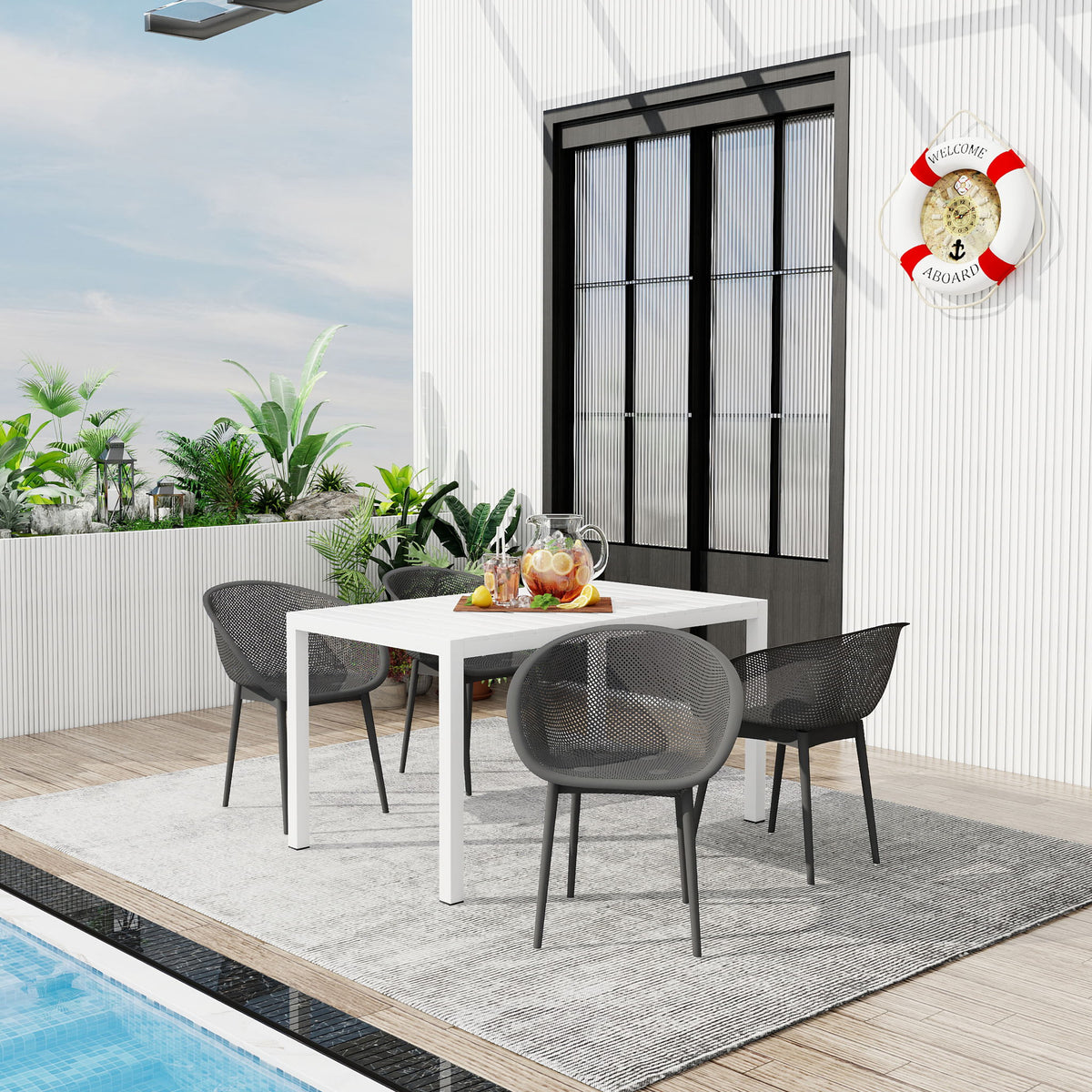 4 Pack Lounge Chair Set With Long Table