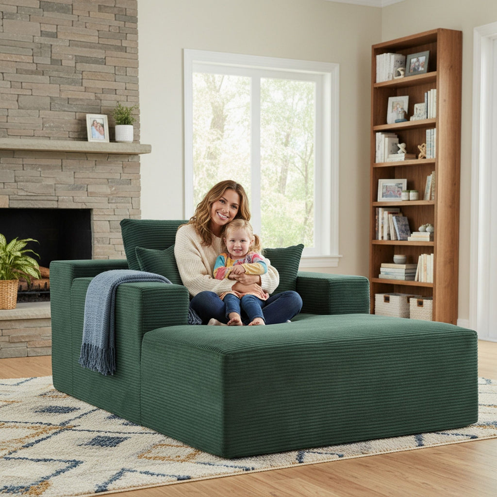 Convertible Chaise Lounge Chair With Wide Armrest & Throw Pillows