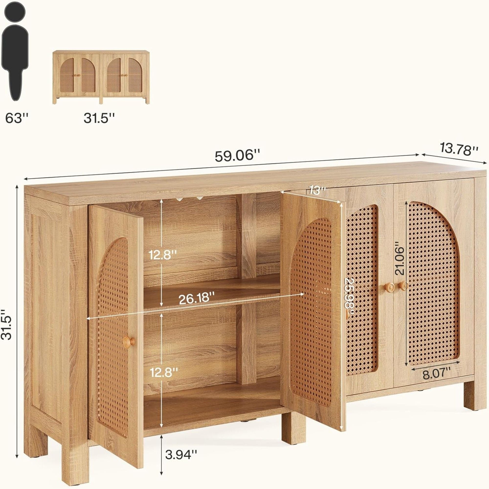 Buffet Sideboard Cabinet With 4 Doors, Console For Living Room - Natural