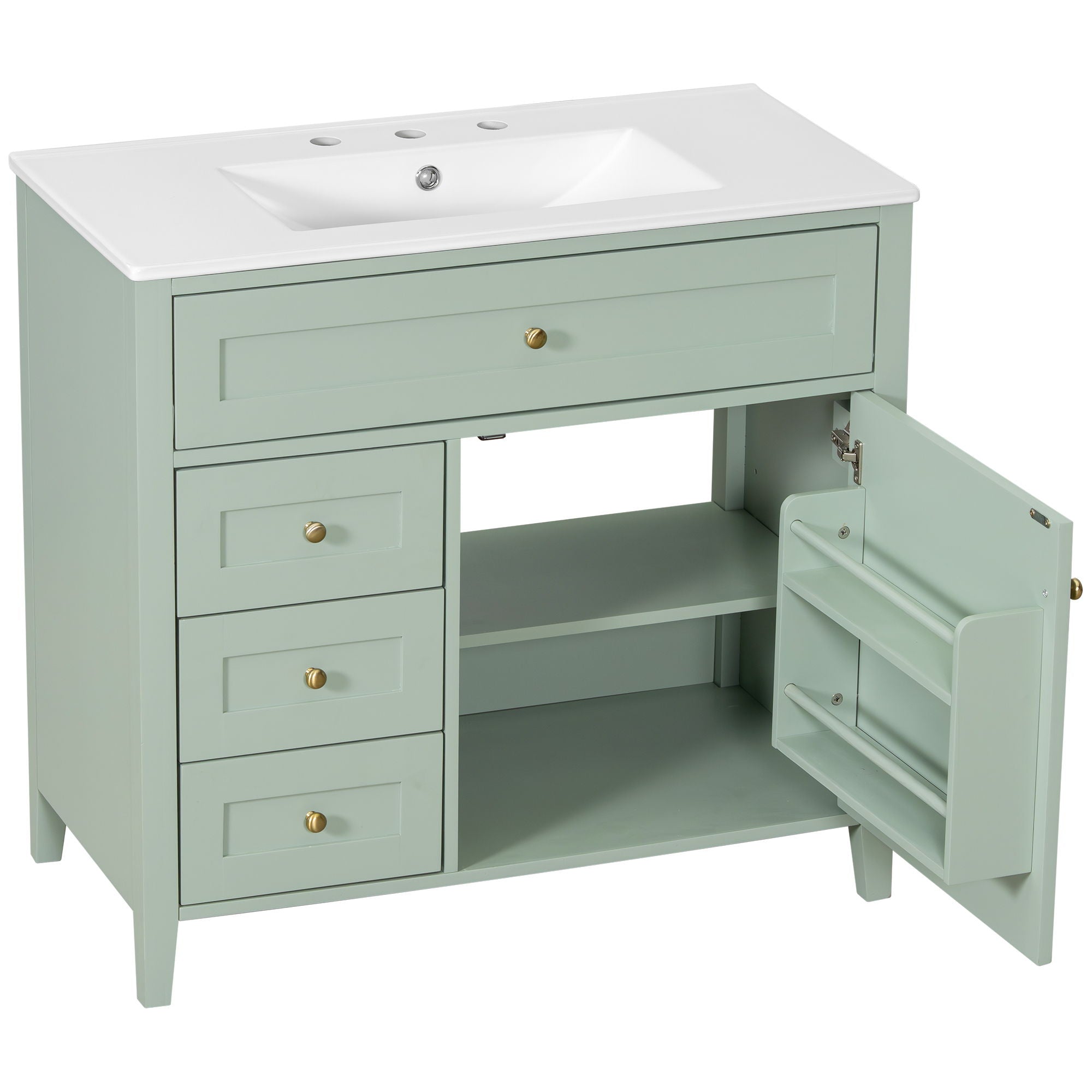 Bathroom Vanity With Sink, 3 Drawers & Cabinet With Adjustable Shelves