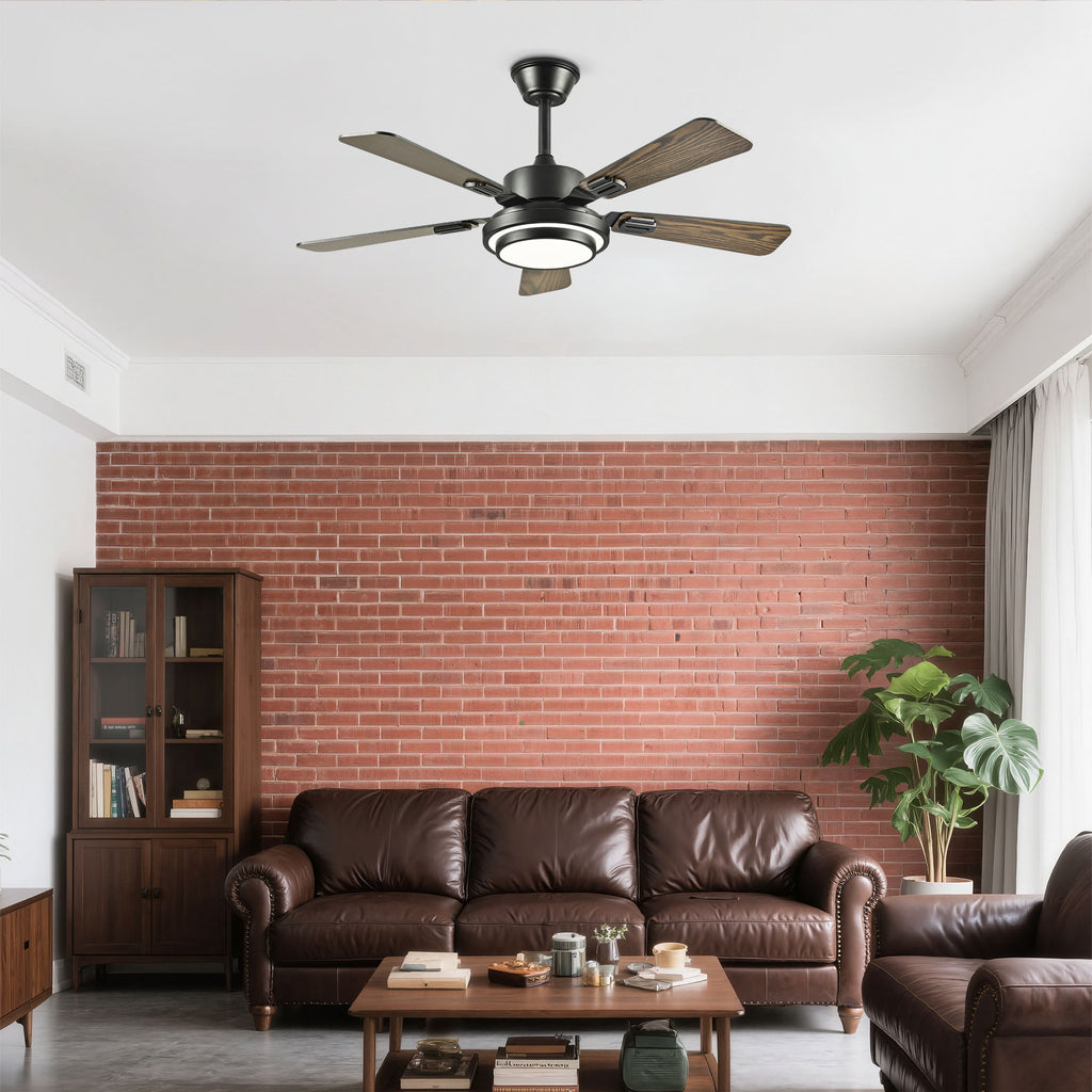 5 Blades Ceiling Fan With LED Light 3000 - 6500K Dimmable, 6 Speed Levels, Reversible Ceiling Fan - Matte Black