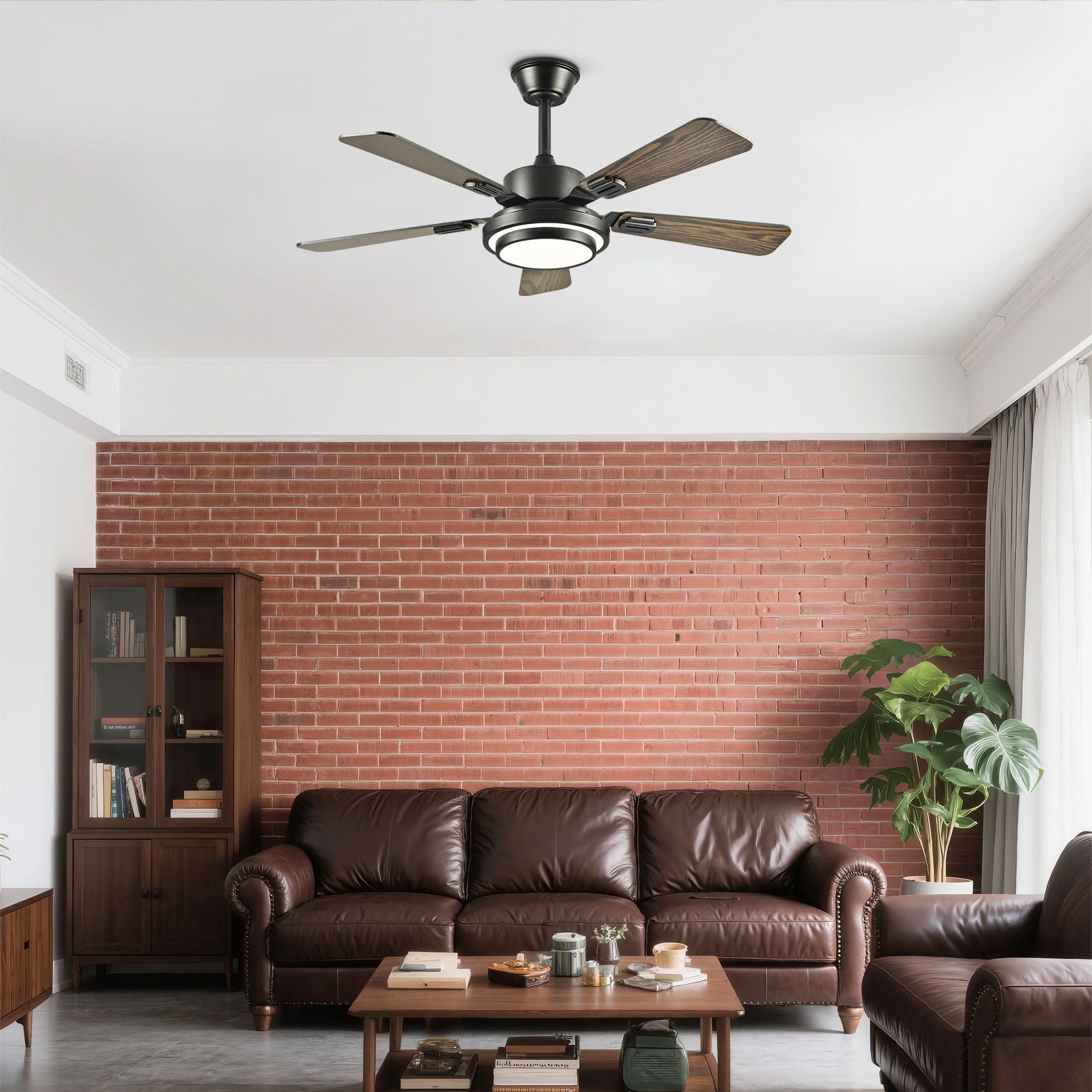 5 Blades Ceiling Fan With LED Light 3000 - 6500K Dimmable, 6 Speed Levels, Reversible Ceiling Fan - Matte Black