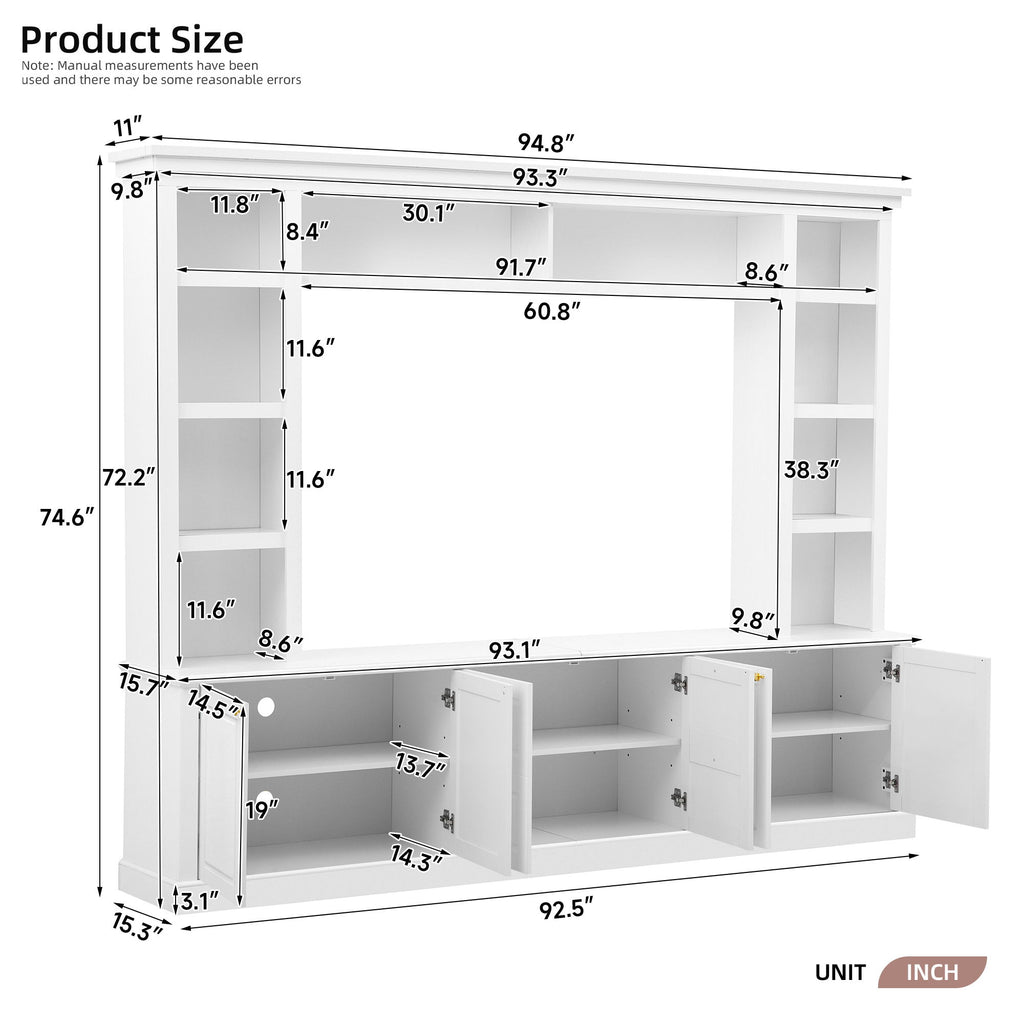 TV Stand With Bookcase, Storage Cabinet With 3 Adjustable Shelves, Living Room Entertainment Center - White