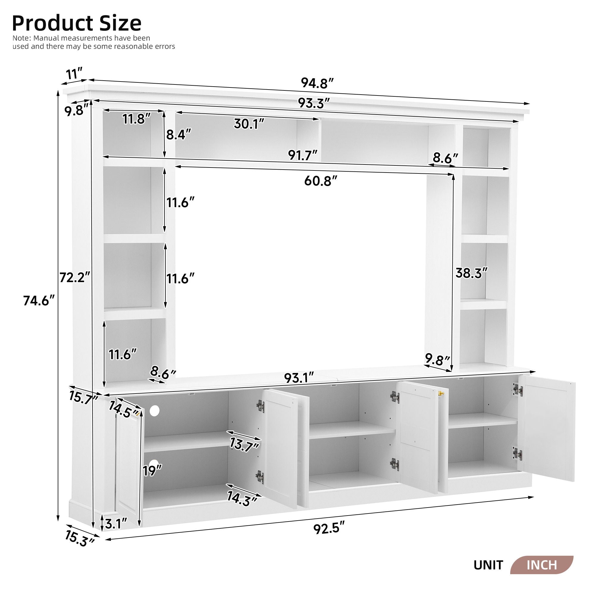 TV Stand With Bookcase, Storage Cabinet With 3 Adjustable Shelves, Living Room Entertainment Center - White