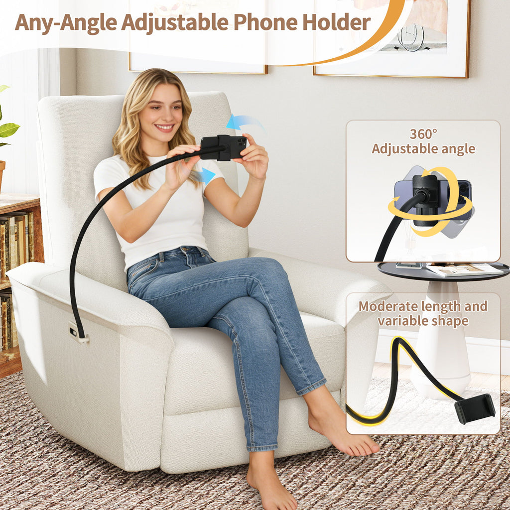 270° Power Swivel Rocker Recliner Chair With Phone Holder, Electric Glider Reclining Sofa With USB Ports For Living Room Bedroom - Beige