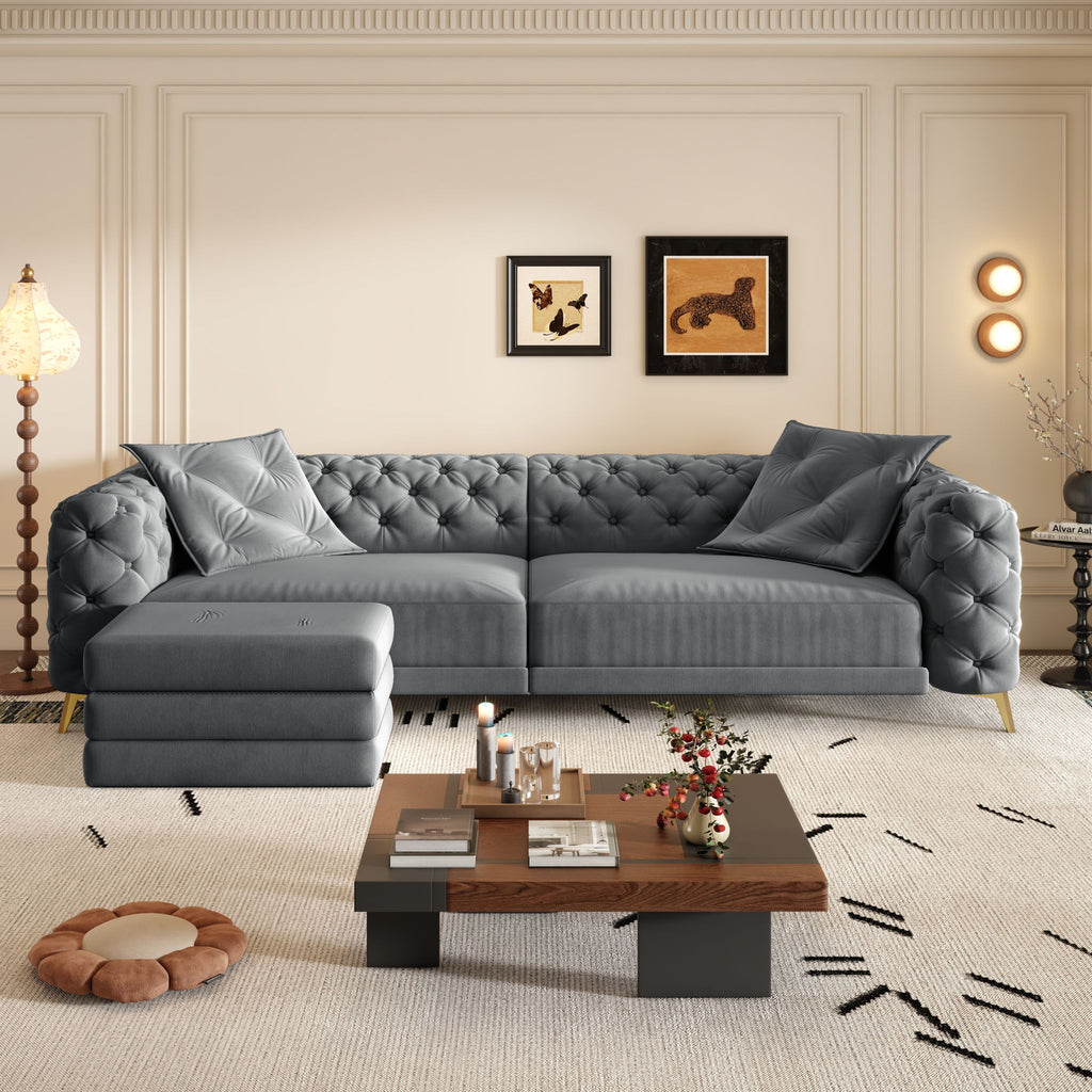 3 In 1 Convertible Sleeper, Deep Seat Pull Out Sofa Bed, Button Tufted