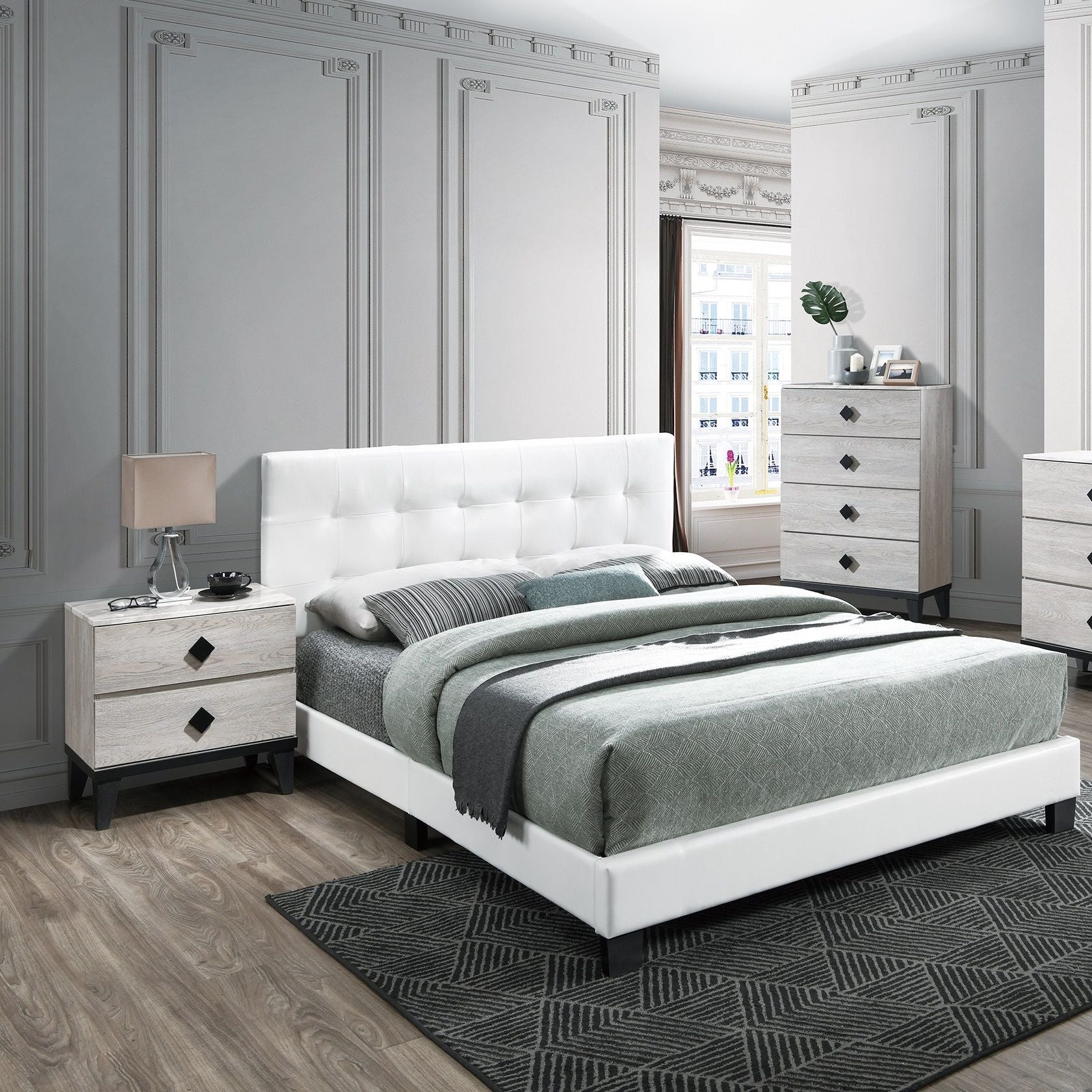 Modern Style Bed With Upholstered Rectangle Headboard