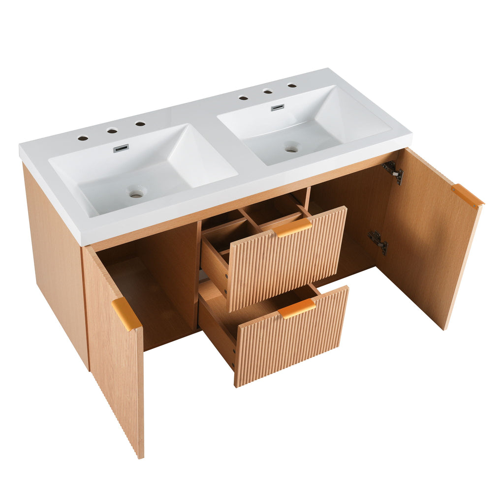Double Sink Bathroom Vanity, Cabinet, Soft Close Doors, Divided Drawers, Wall Mounted Storage - Wood