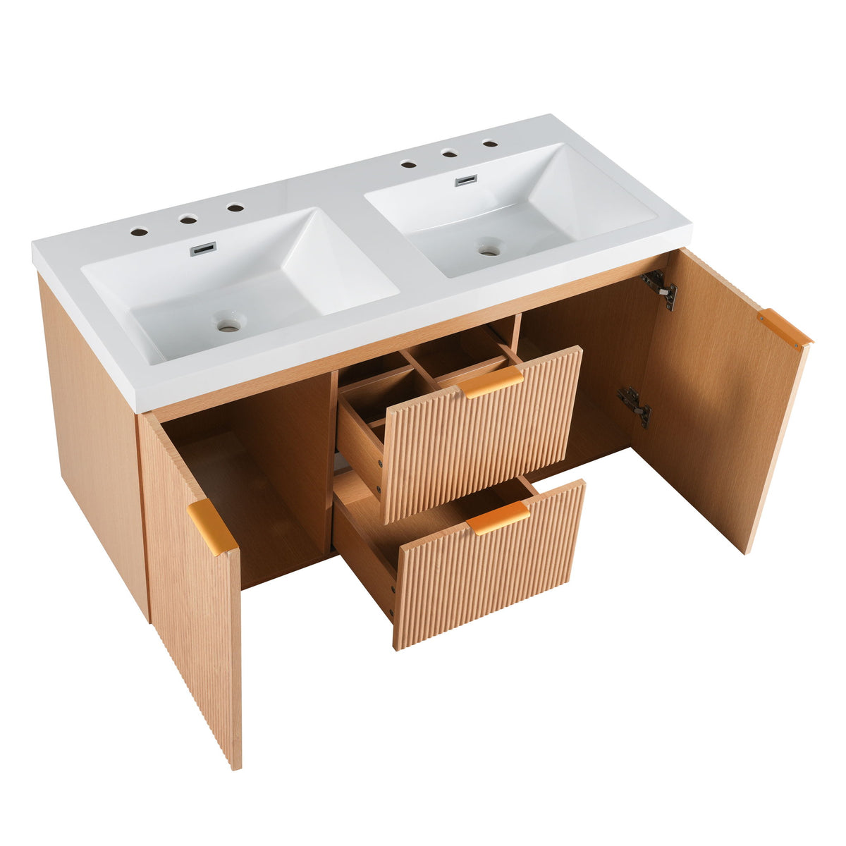 Double Sink Bathroom Vanity, Cabinet, Soft Close Doors, Divided Drawers, Wall Mounted Storage - Wood