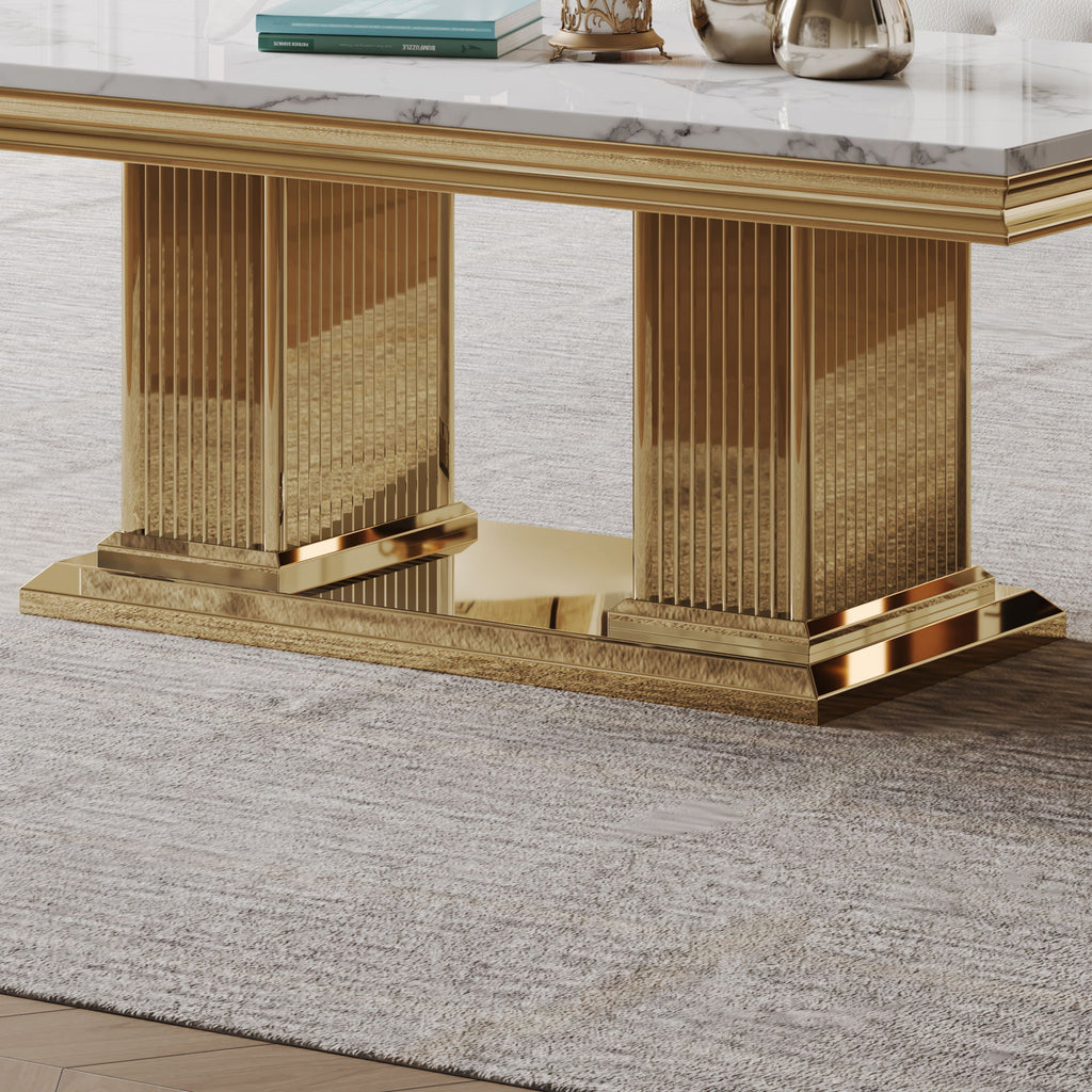 Printed Top Rectangular Console Table, Base With Mirrored Finish