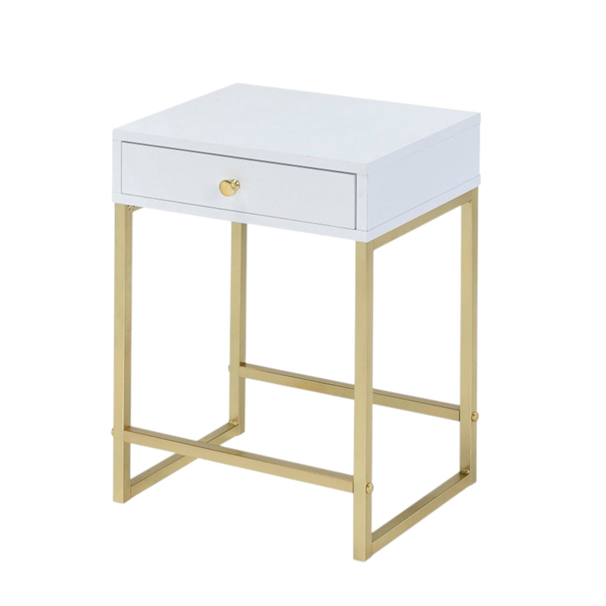 Coleen - Accent Table - White / Brass