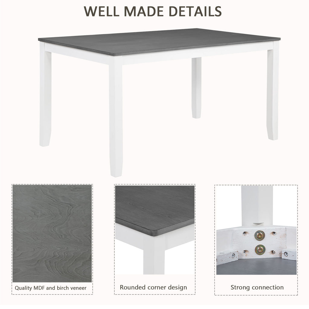 6 Piece Kitchen Dining Set, Rectangular Dining Table With 4 Upholstered Chairs And Bench - Gray / White