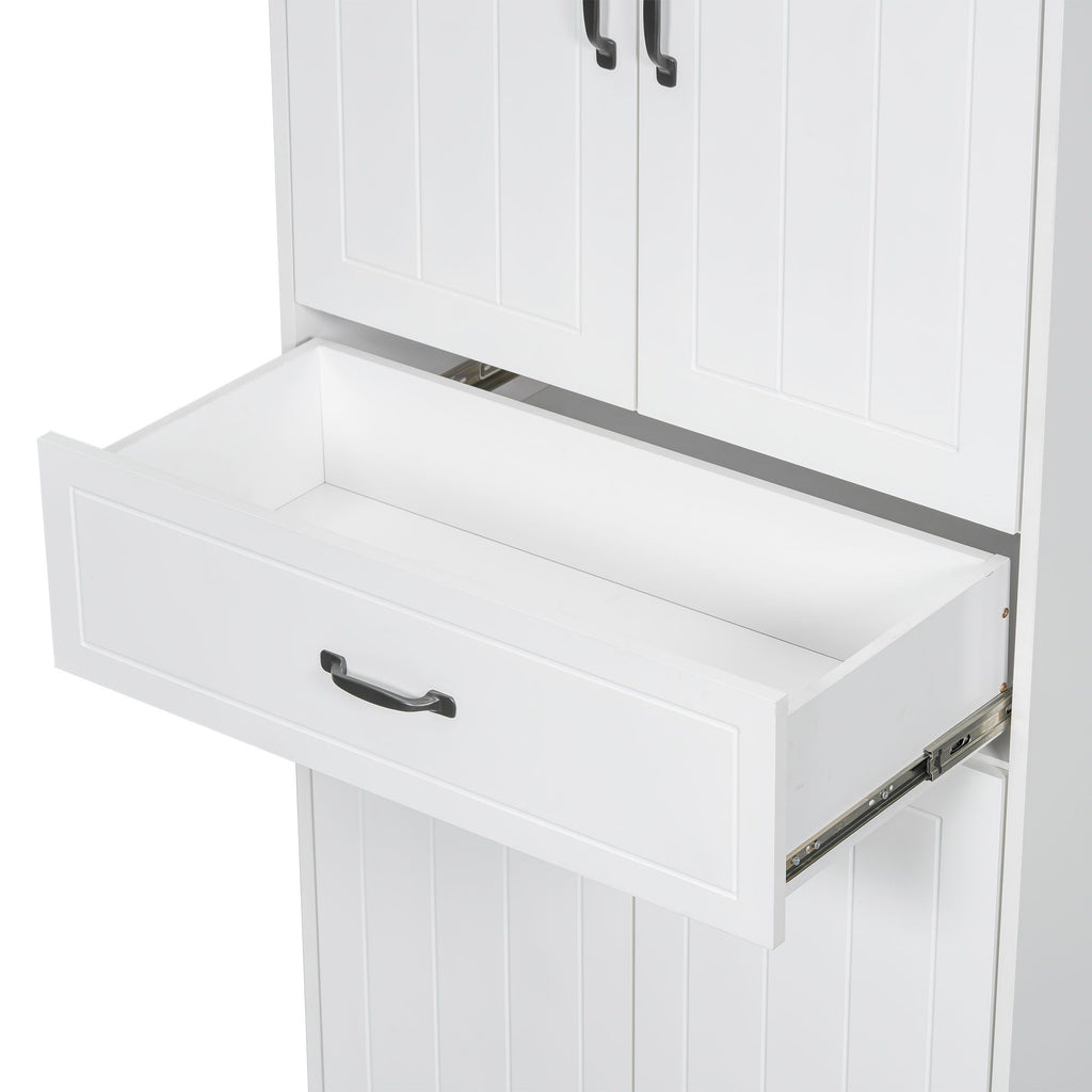 Modern Bathroom Storage Cabinet With Two Laundry Baskets, One Drawer, Adjustable Shelf