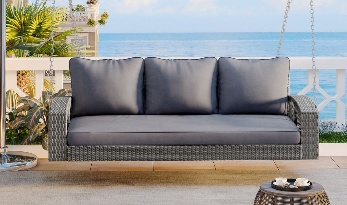3 Person Large Patio Swing Bench With Cushions For Backyard