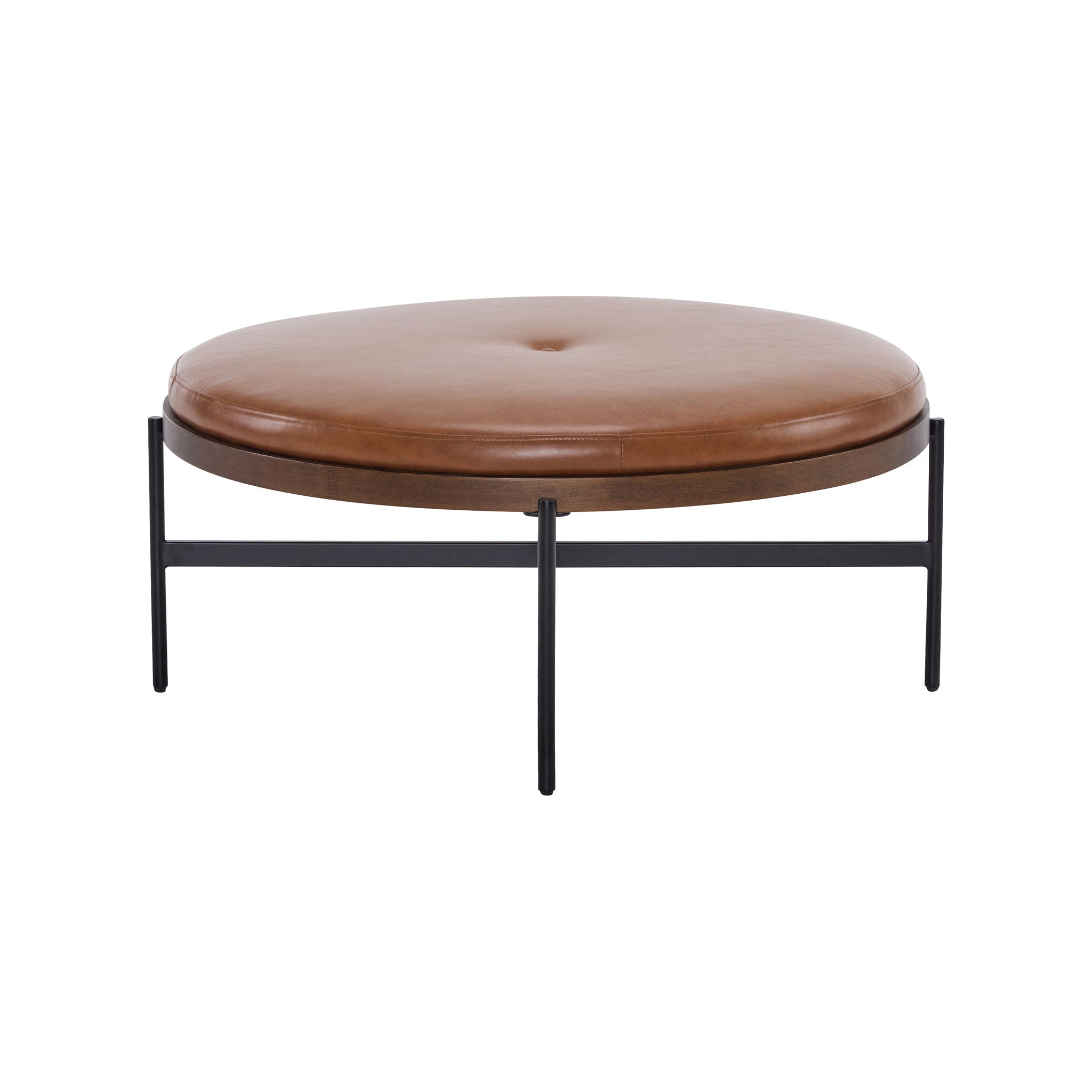 Lyricie - Modern Cocktail Ottoman With Foam Padding And Metal X Base - Brown / Black