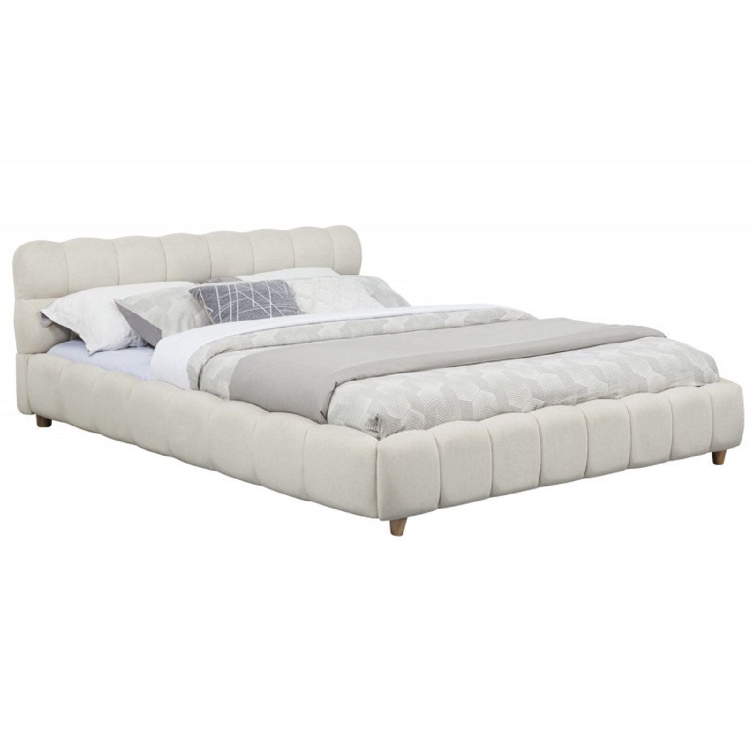 Queen Size Upholstered Platform Bed Frame - Beige