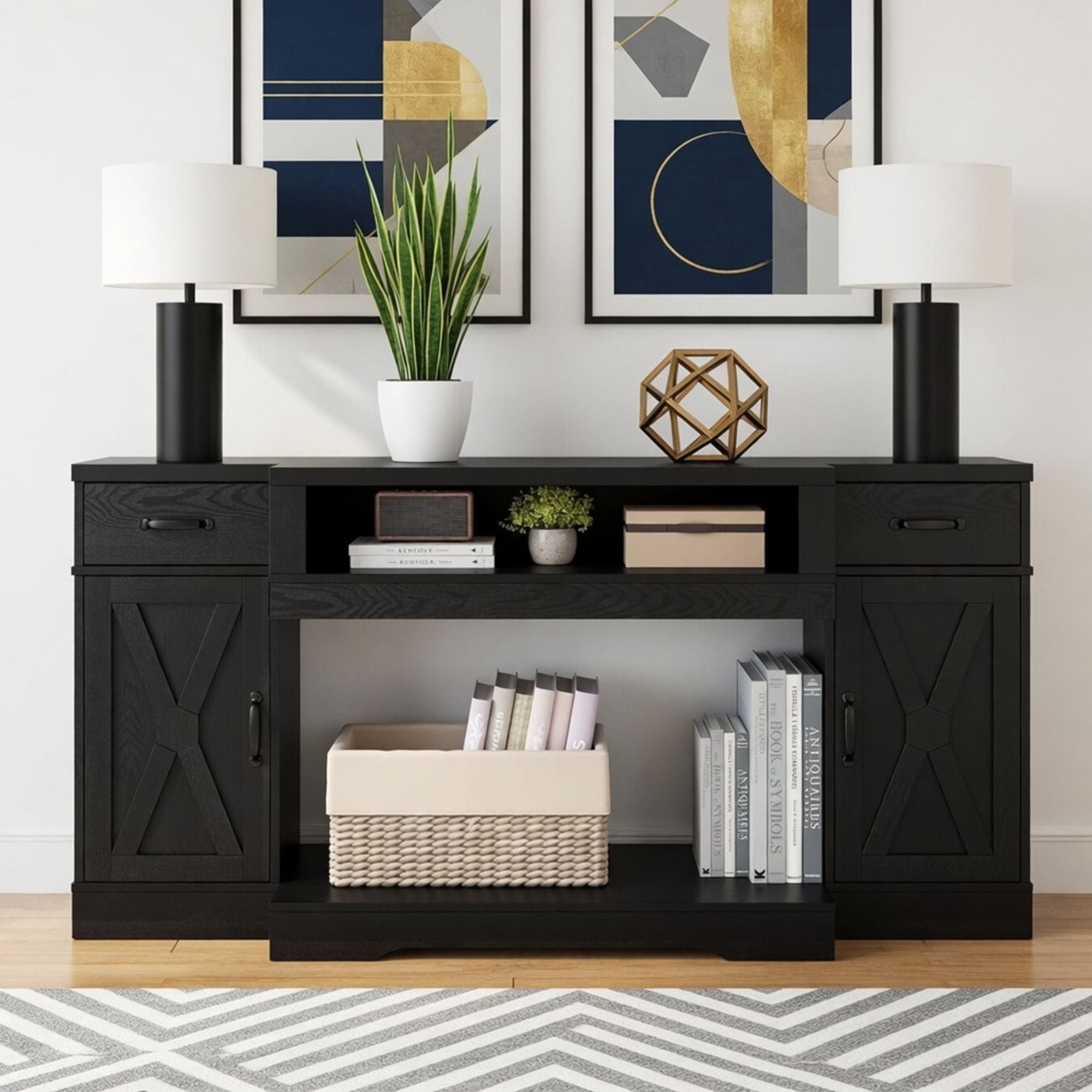 TV Stand With Adjustable Shelves & Double Doors