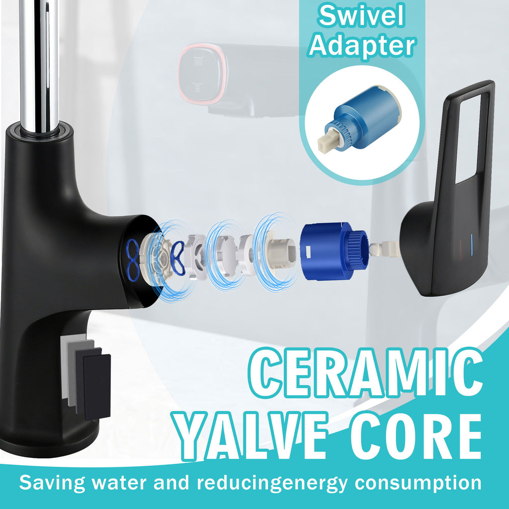 Pull Down Vessel Faucet With Lift Spout & Dual Spray Modes