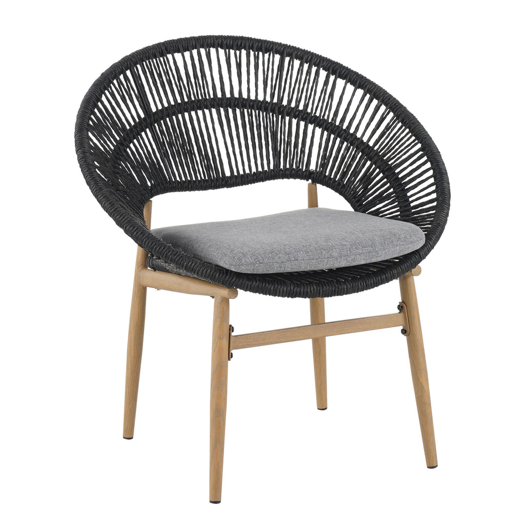 Cyril - Outdoor Patio 7 Piece Dining Set With Wicker Chairs And Table - Dark Gray / Teak
