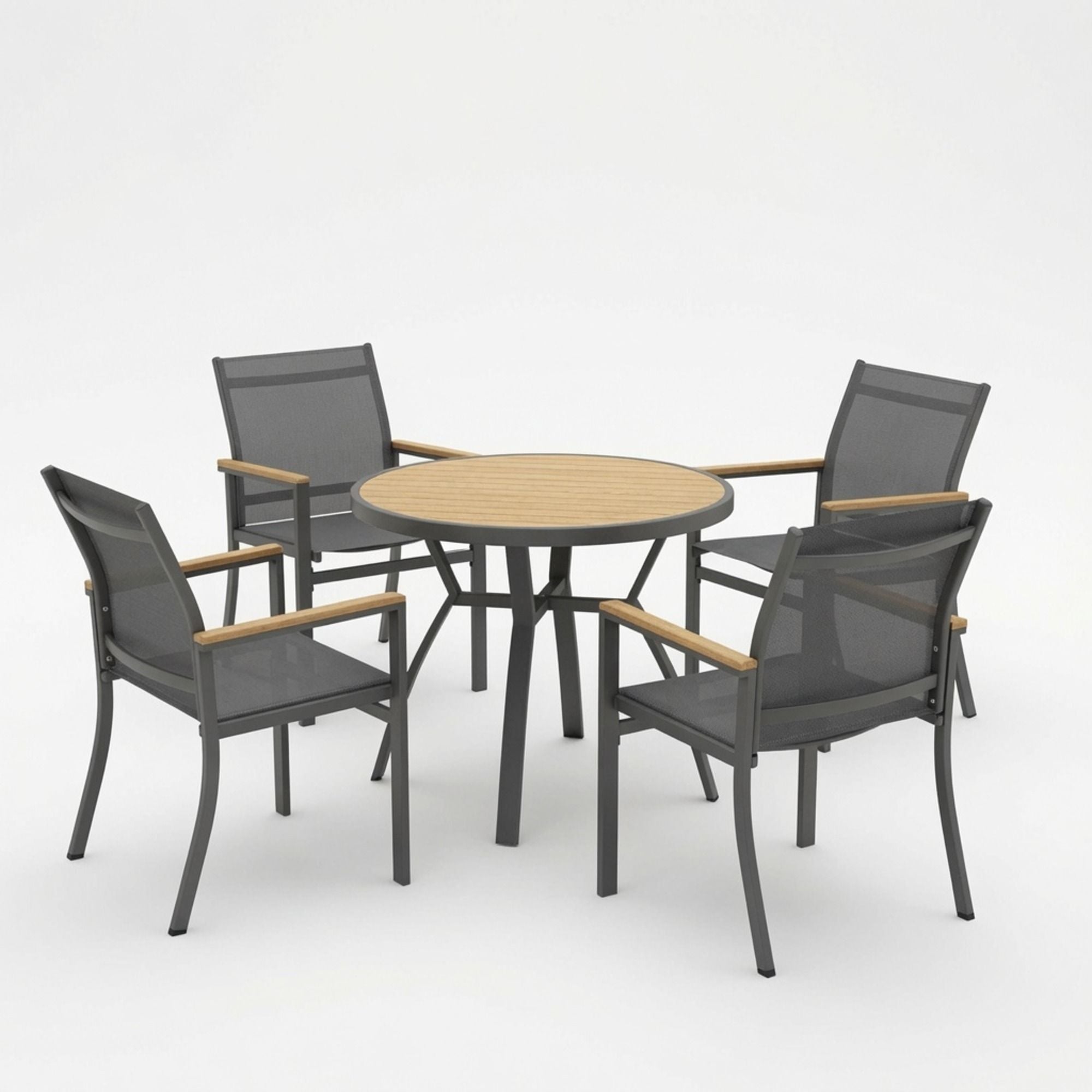 Gray Aluminum Patio Dining Set With Textilene Chairs, 5 Piece All Weather Round Table And 4 Seater For Garden, Deck, Or Porch
