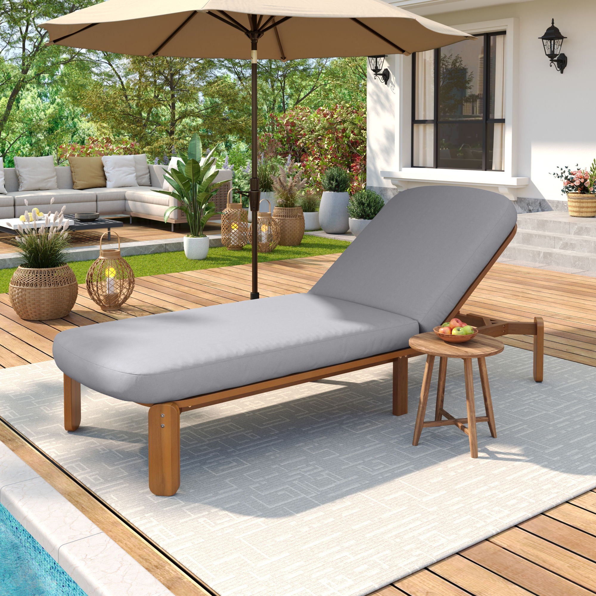 Outdoor Chaise Lounge With Adjustable Backrest