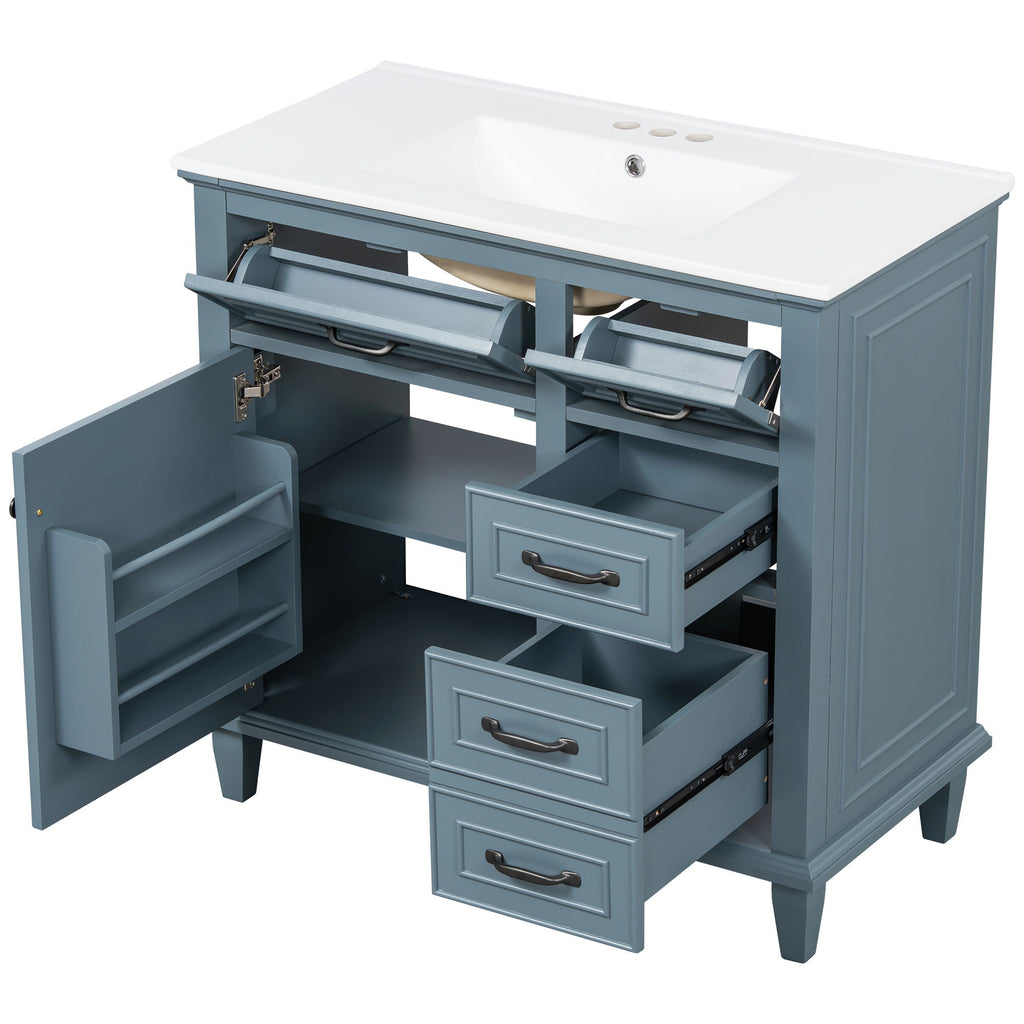 Modern Bathroom Vanity With Sink Top, Flip Drawers, Adjustable Shelf