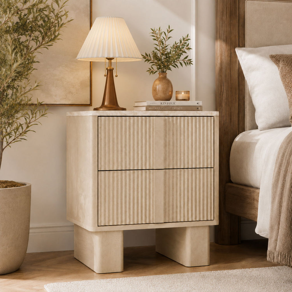 Nightstand With Charging Station And 2 Storage Drawers