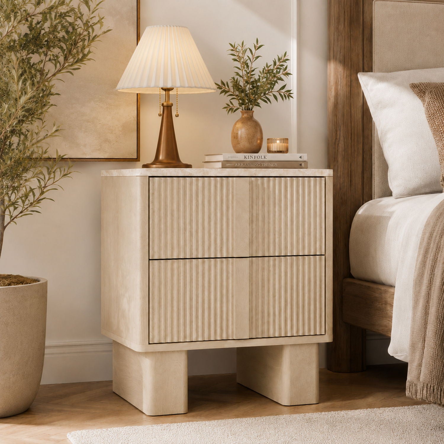 Nightstand With Charging Station And 2 Storage Drawers
