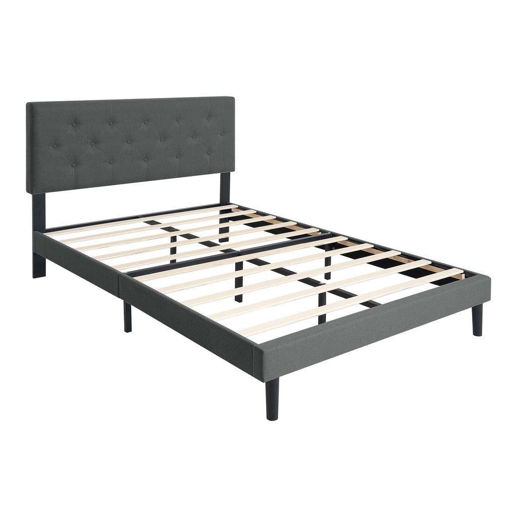 Modern Upholstered Platform Bed Frame With Button Tufted Fabric Headboard