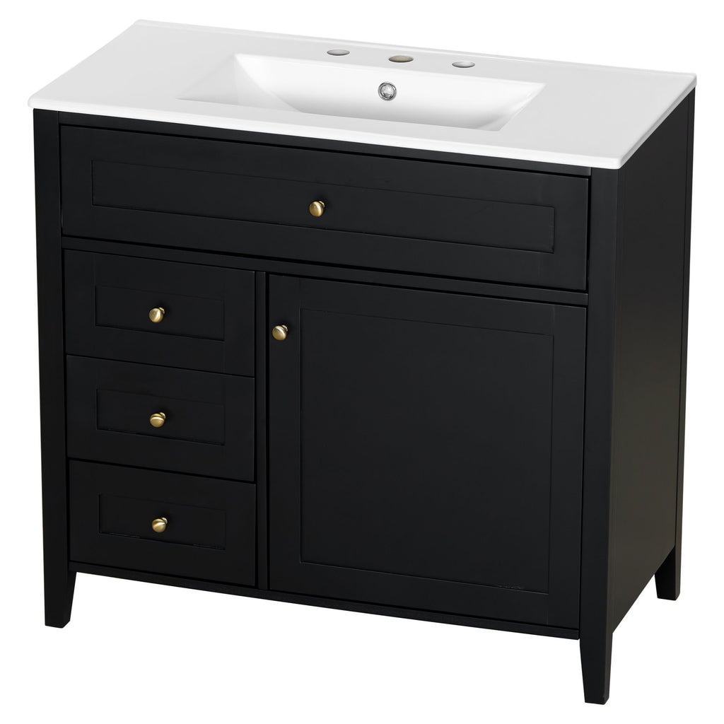 Bathroom Vanity With Sink, 3 Drawers & Cabinet With Adjustable Shelves
